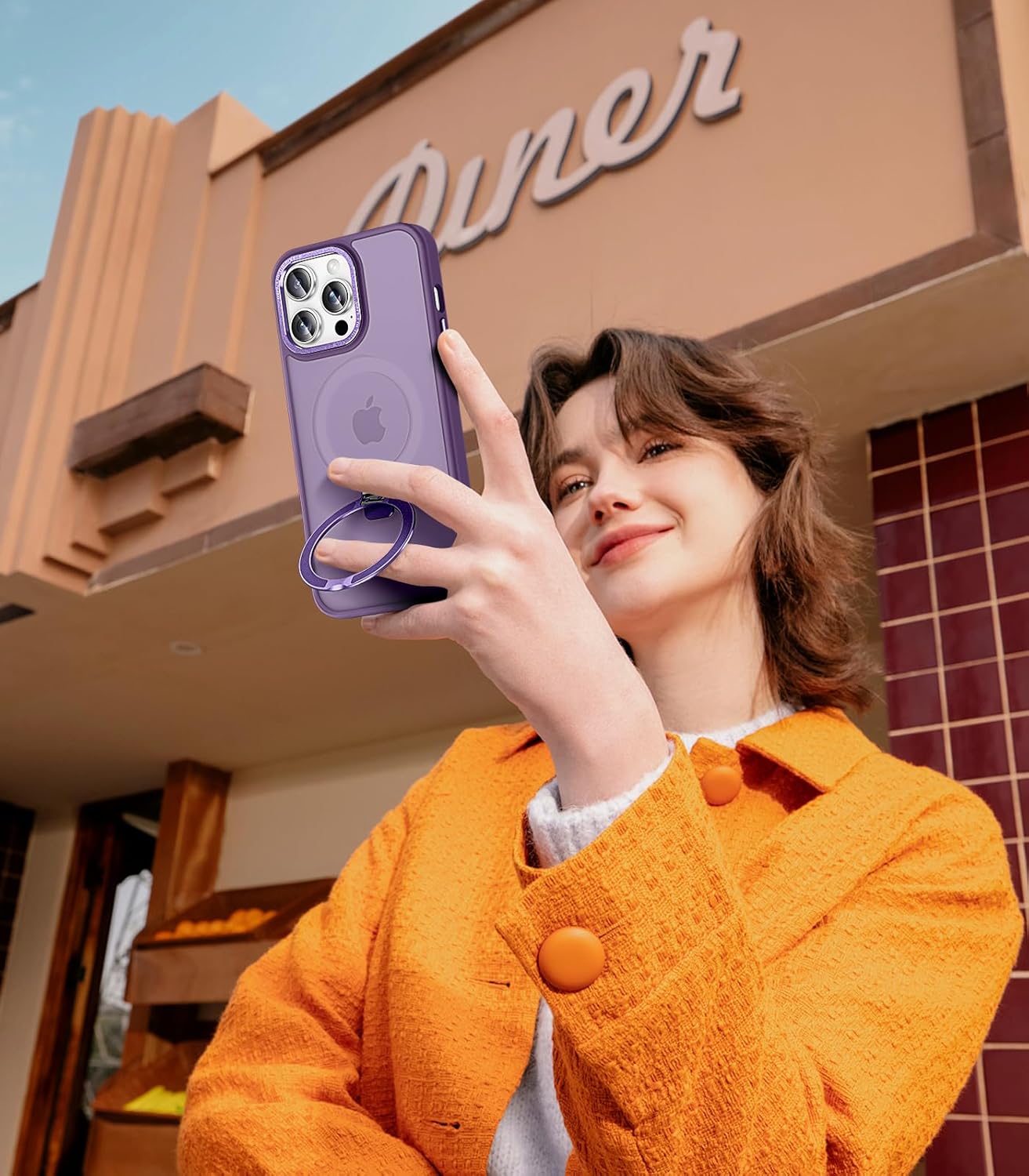 Magnetic for iPhone 14 Pro Max Case with Ring Stand, [10 FT Drop Protection] [Velvety Touch] Slim Translucent Matte Back Shockproof Phone Case for iPhone 14 Pro Max 6.7'', Dark Purple - Image 7