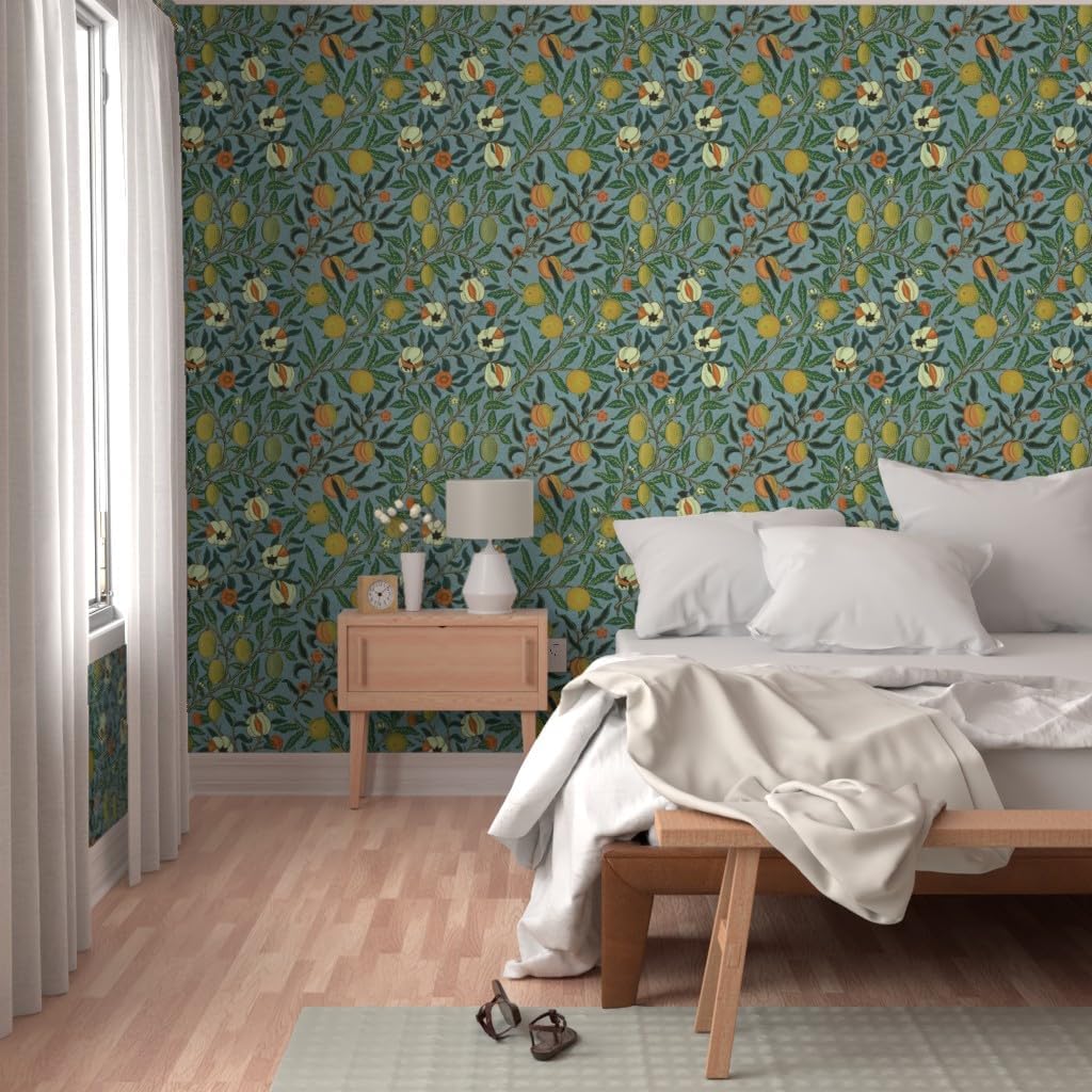 Removable Wallpaper 3ft x 2ft - Victorian Style Citrus Fruit English Garden Antique Vintage Inspired Custom Pre-Pasted Wallpaper by Spoonflower