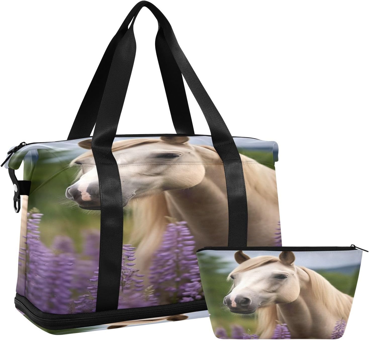 xigua Gym Bag Lavender Horse Travel Duffel Bag - Sports Gym Bag with Dry Wet Pocket Cosmetic bag & Shoes Compartment for Women and Men