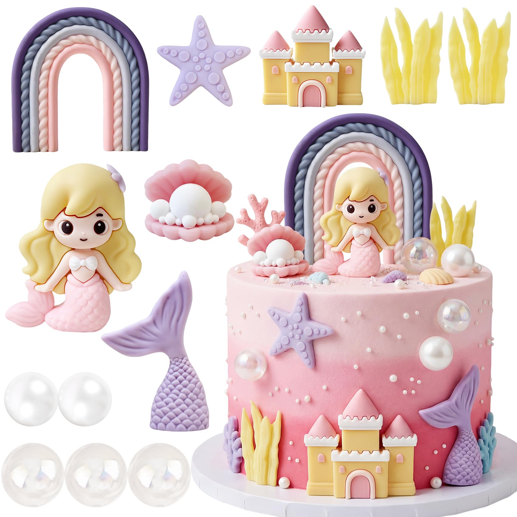Photo 1 of 13Pcs Mermaid Birthday Cake Toppers Mermaid Tail Cake Decorations for Mermaid Themed Party Supplies
