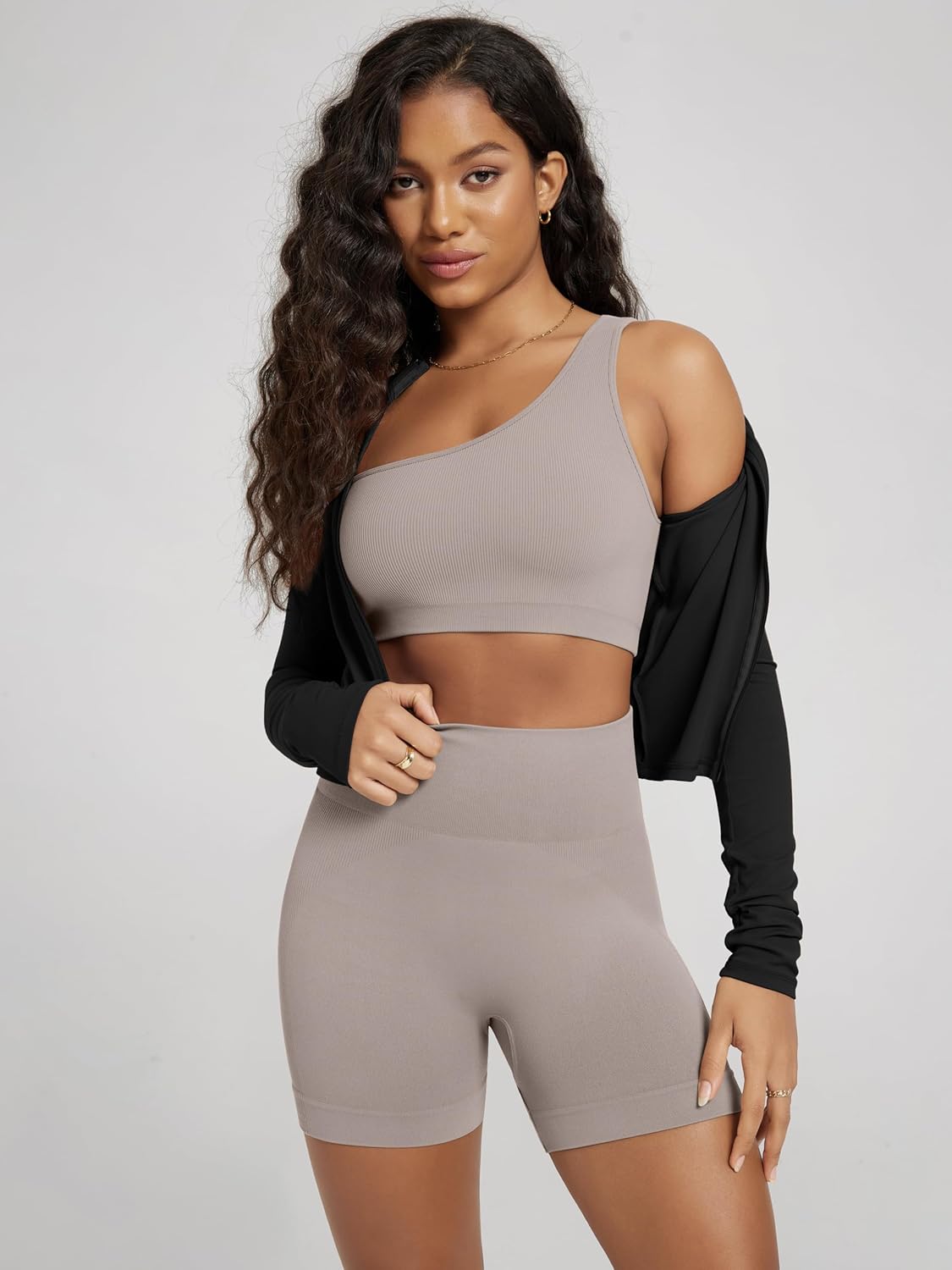 ODODOS Seamless One Shoulder Sports Bra for Women Ribbed Asymmetrical Non Padded Yoga Crop Tank Tops - Image 5