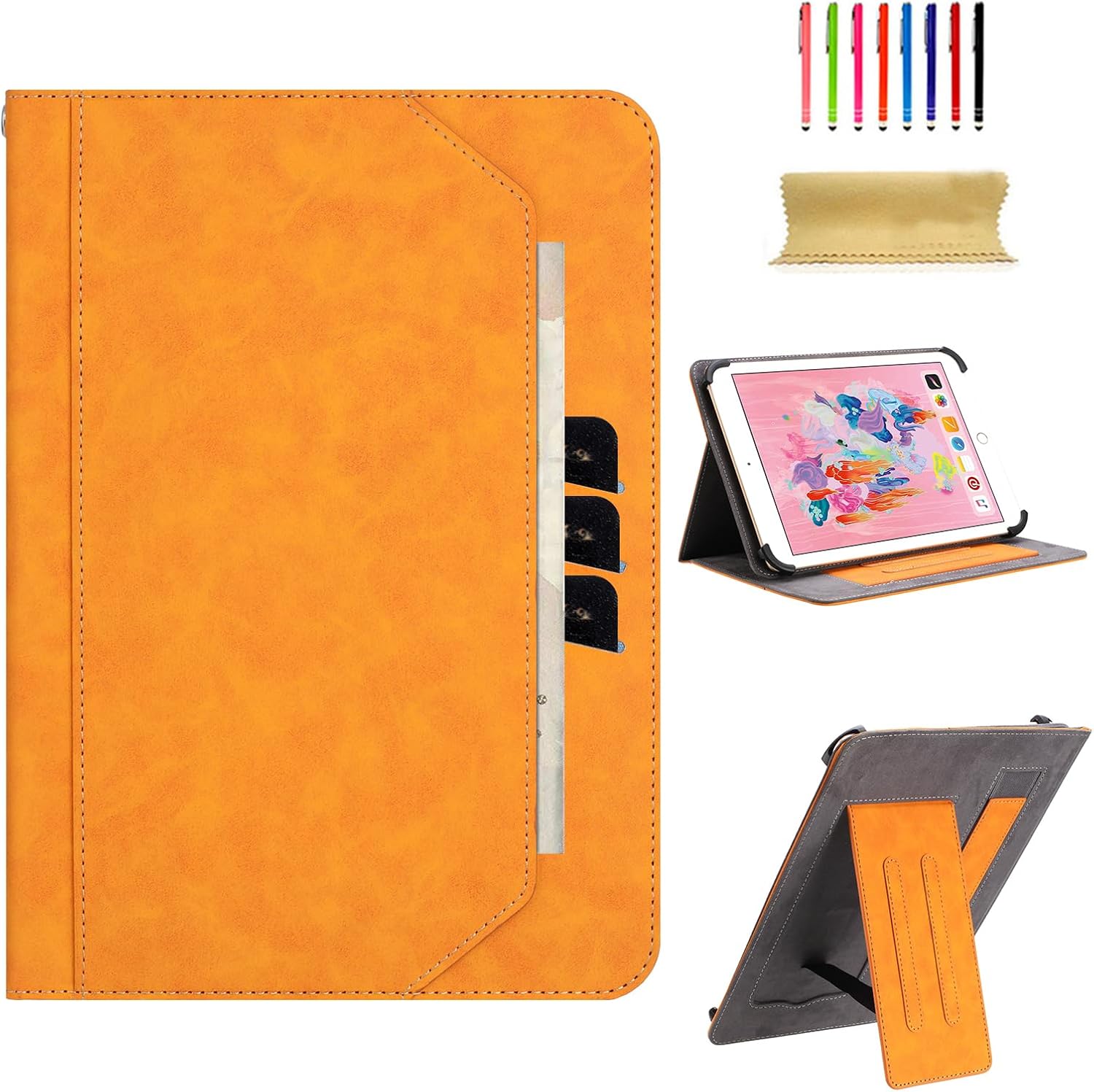 Dteck Universal Tablet Case for iPad/Samsung/Lenovo/Android 15/14/13/12/11 Tablet (7.5/7.6/7.7/7.8/7.9/8.0/8.3/8.4 Inch), PU Leather Solid Folio Case with Kickstand/Hand Strap/Pocket/Card Slots, Blue