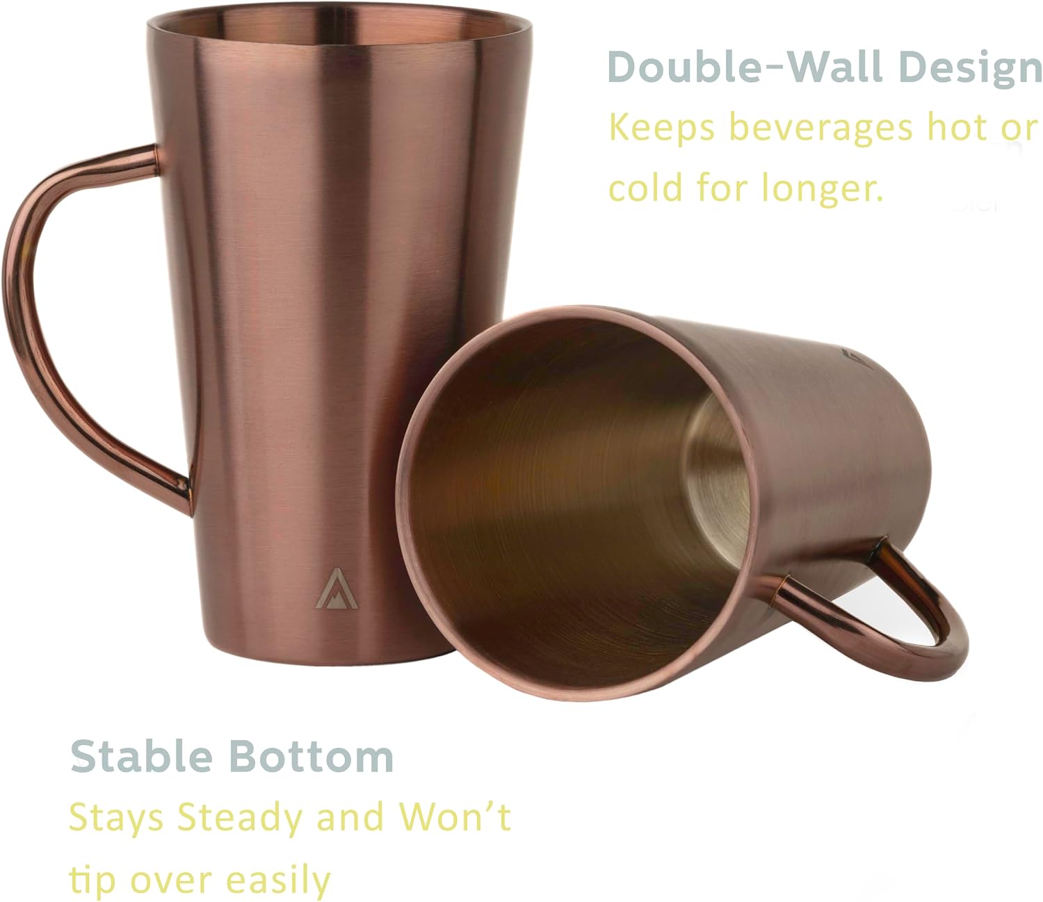 BigBak™ Stainless Steel Cups Set of 2 – 15Oz Double Wall Insulated Coffee Mug Set with Anti-Slip Bottom – Unbreakable Stainless Steel Coffee Cup Camping Mug – Modern and Elegant Design – Rose Gold