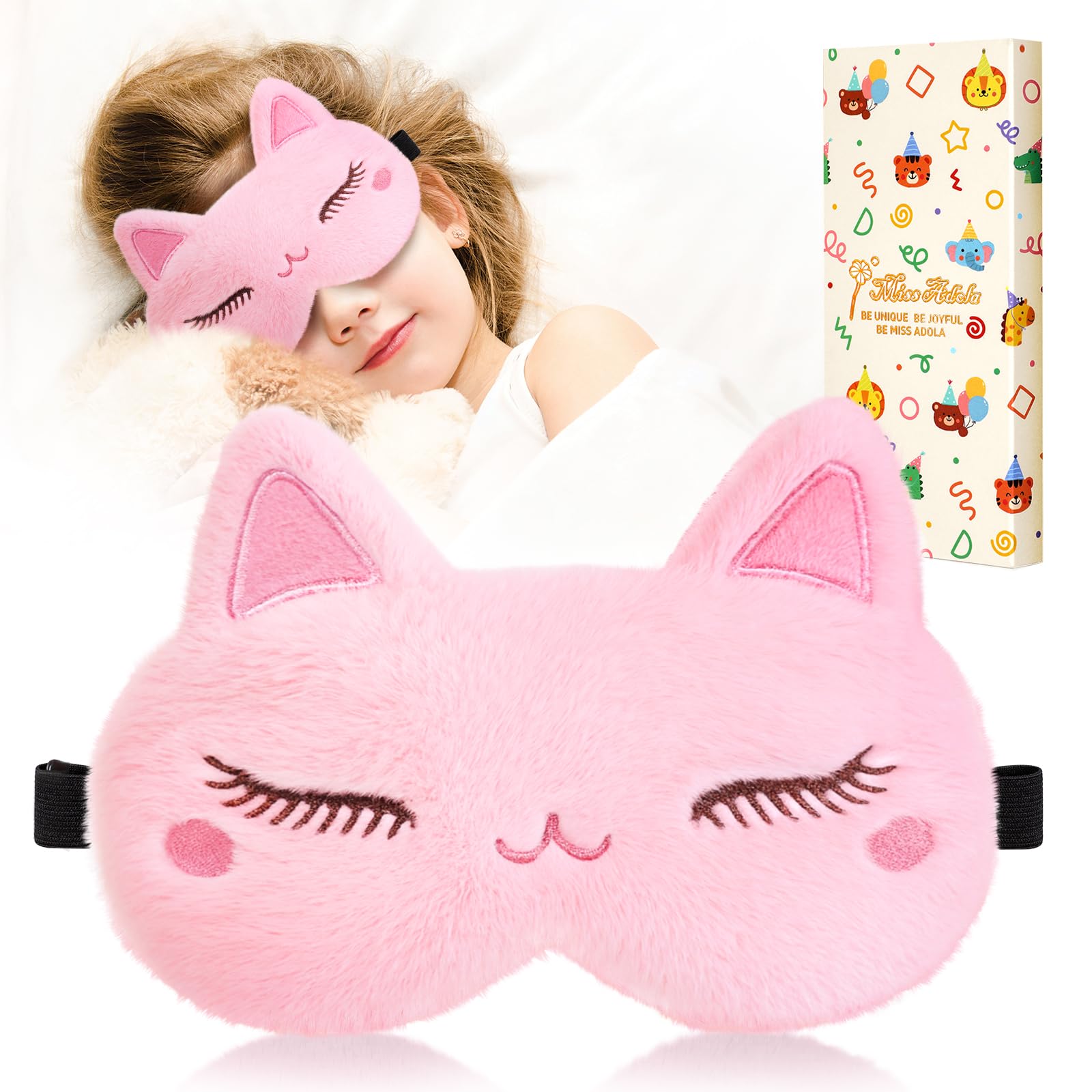 Sleep Mask for Kids - Valentines Gift for Kids Cute Plush Fuffy Sleeping Eye Cover Kawaii Soft Eyeshade