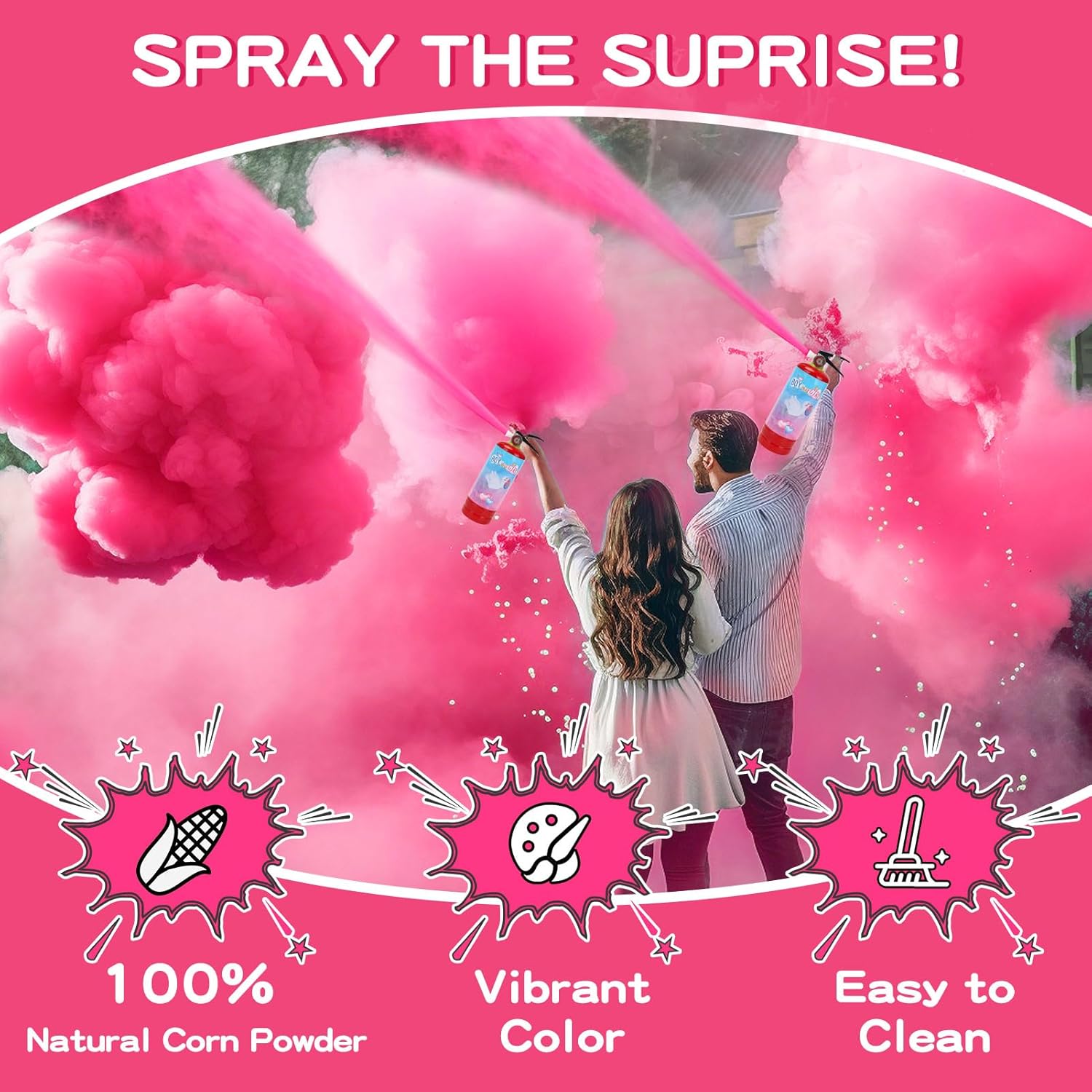 Gender Reveal Fire Extinguisher, 2 Pack Girl Gender Reveal Ideas Party Decor, Biodegragable Gender Reveal Party Supllies (Extra Large)