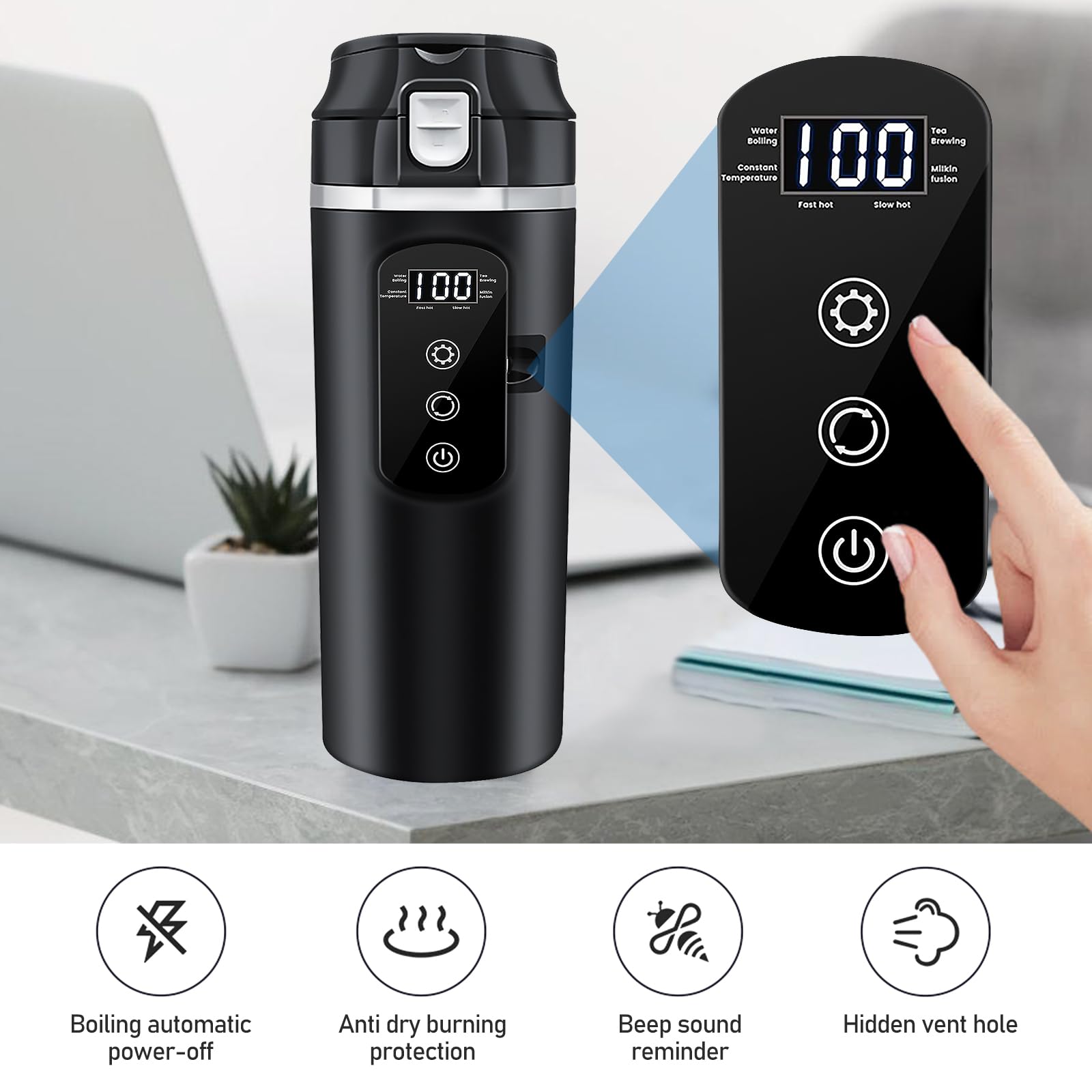 Bouilloire électrique De Voyage DC 12 V/24 V, 500 ML Tasse d'eau Chauffée pour Véhicule, Tasse Chauffante De Voiture, Bouilloire électrique pour Voiture,Bouilloire De Voyage, Arrêt Automatique