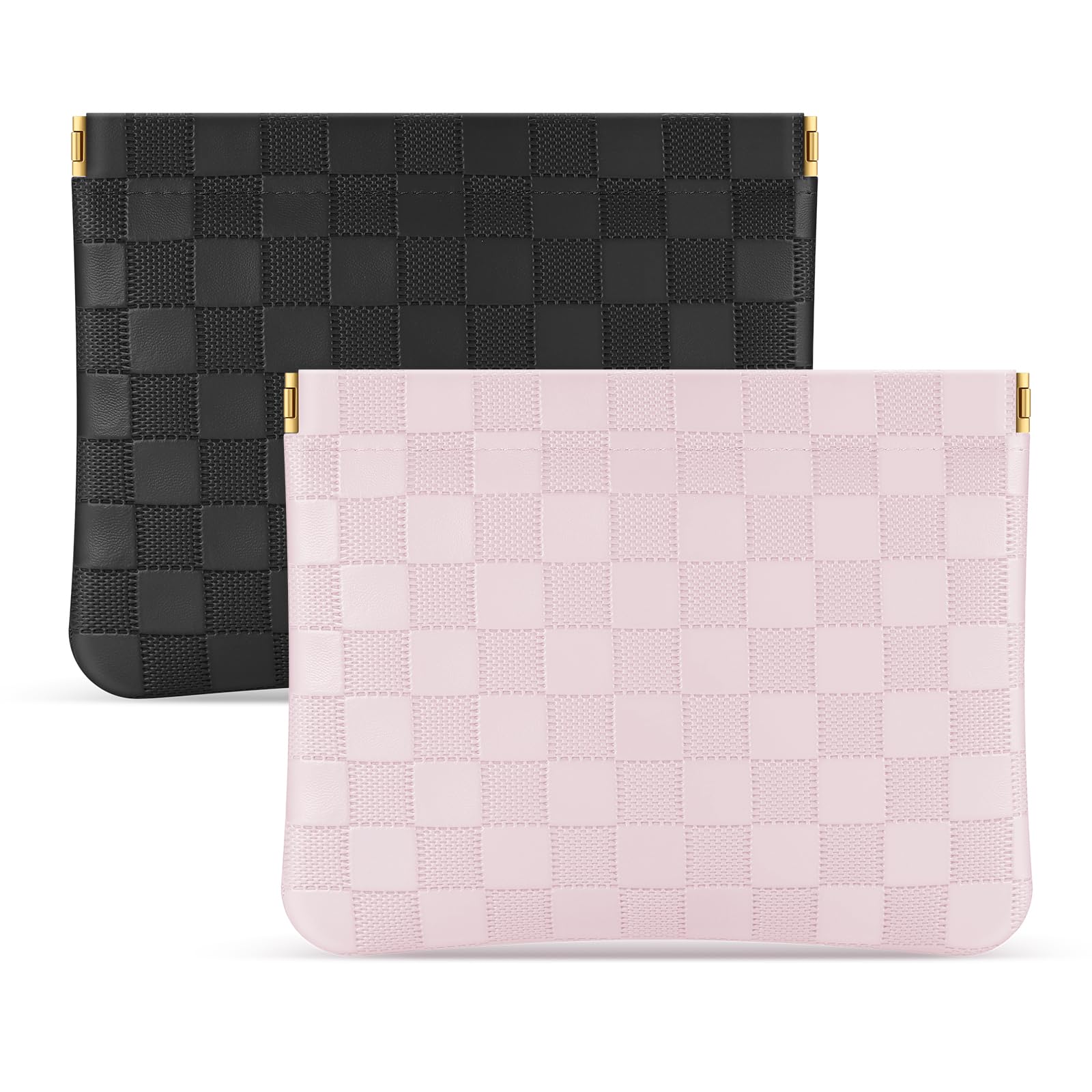 Sightor 2PCS Pocket Cosmetic Bag for Purse, Checkered Makeup Bag Portable Leather Cosmetic Bag for Women, Coin Purse Lipstick Cosmetic Accessories