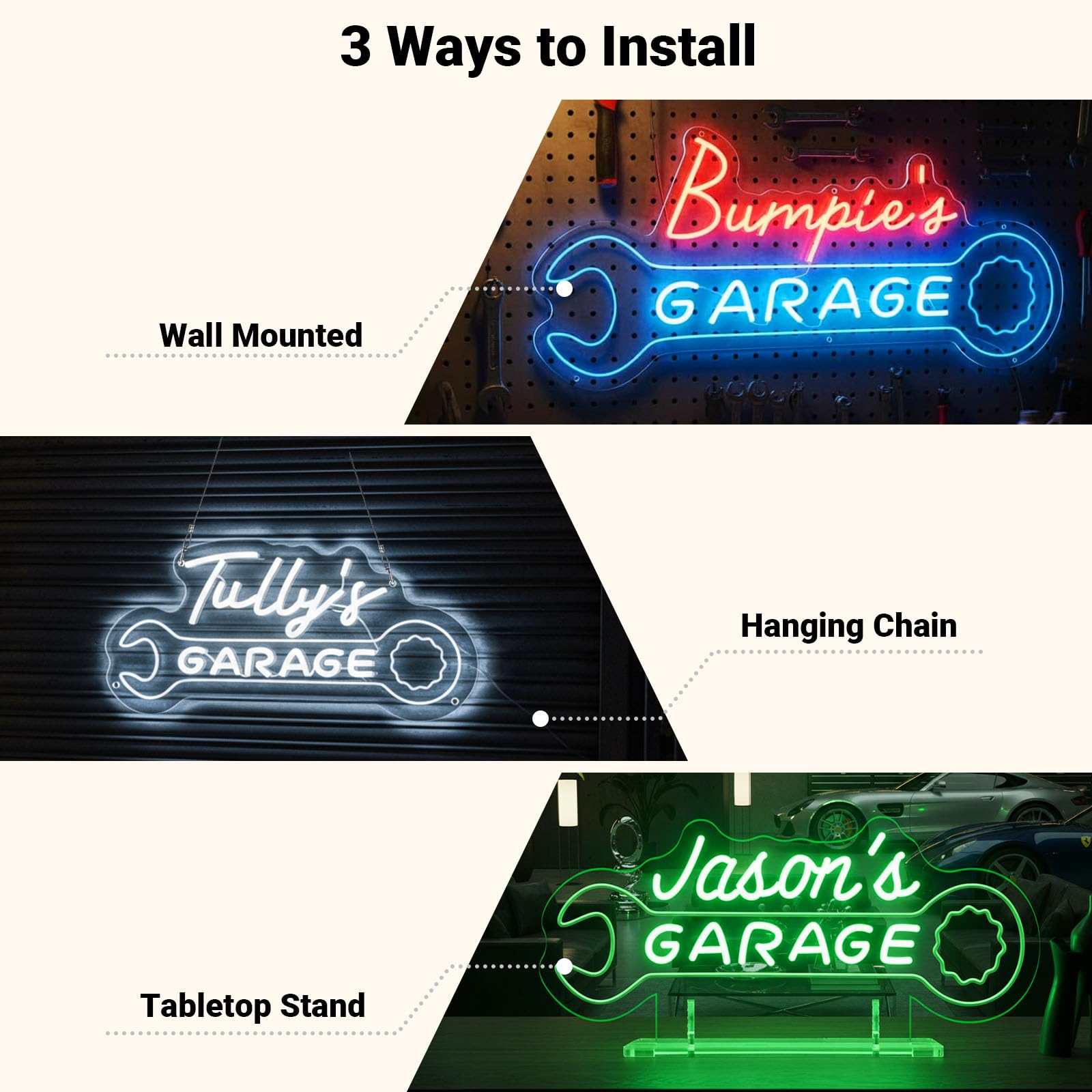 Cartello al neon personalizzato per garage, cartello luminoso a LED personalizzato con forma di chiave, decorazione da parete per meccanici di auto retrò, cartello luminoso per grotta o officina