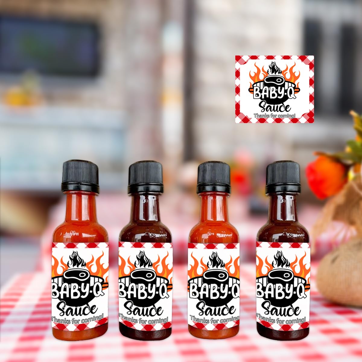 BabyQ Sauce Bottle Labels, Baby Shower Party Favors BBQ Sauce Bottle Stickers, Baby Shower Decorations for Girls Boys, Cute Mini Barbecue Sauce Bottle