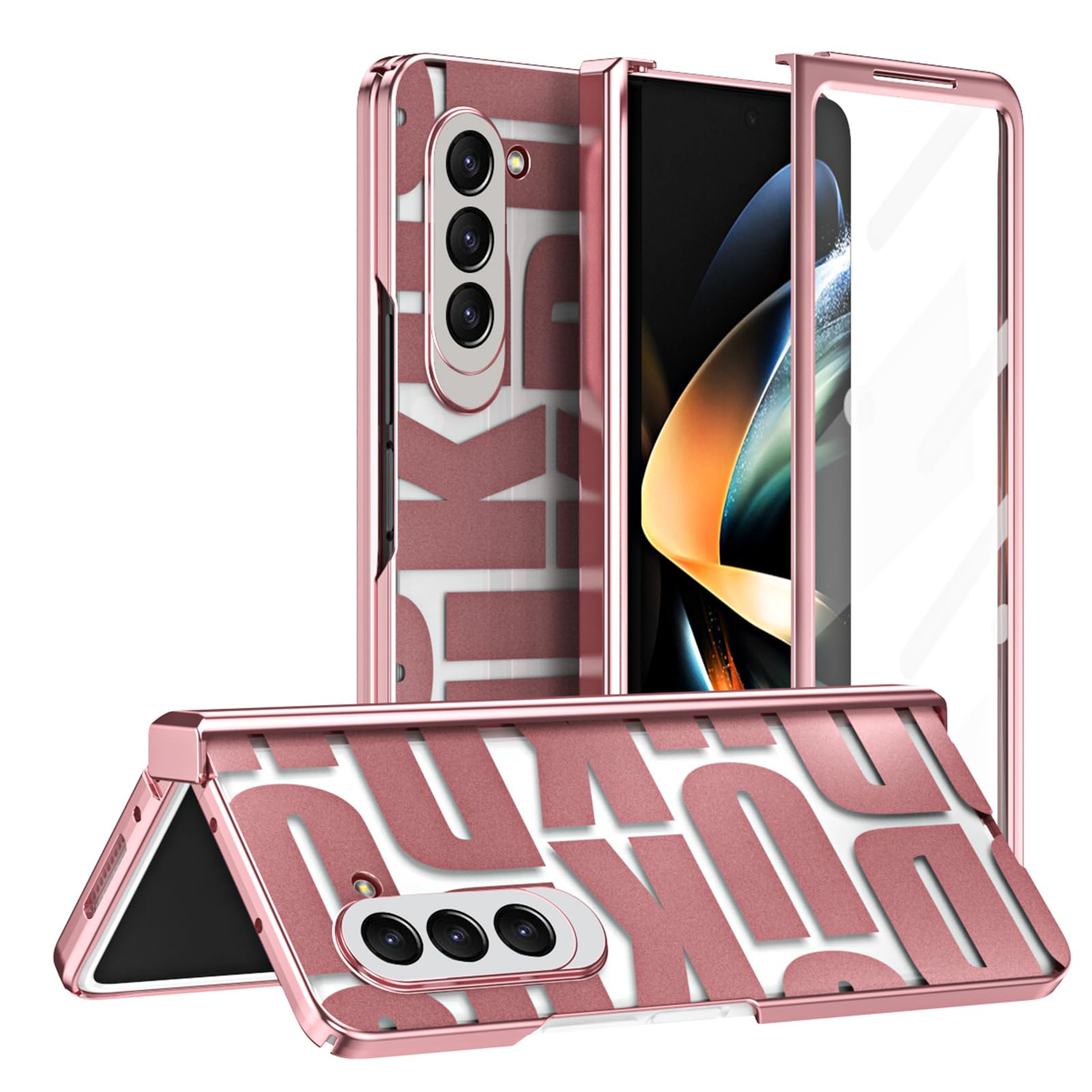 Coque Samsung Z Fold 5 de qualité supérieure avec dos PC transparent et placage rose - 8
