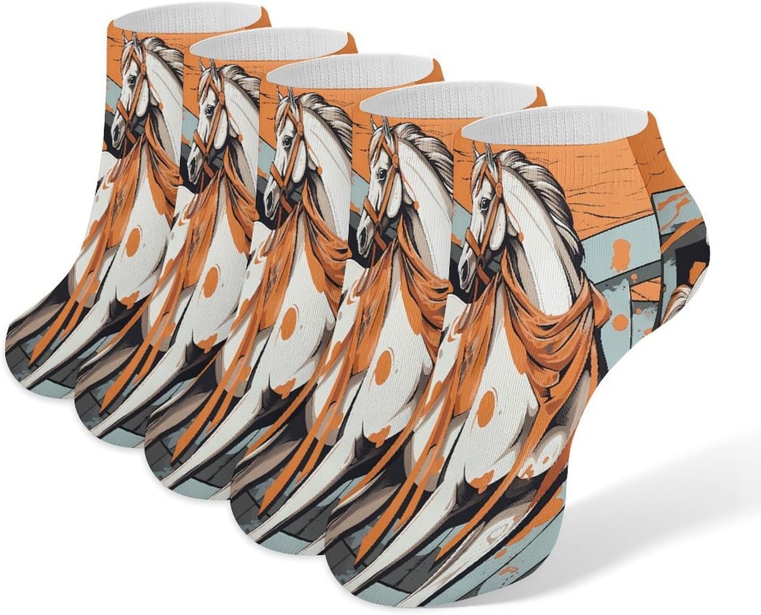 A Cartoon Horse Ankle Sock,Cushioned Crew Socks Low Cut Compression Running Sock with Ankle Support for Men Women(5 Pairs)
