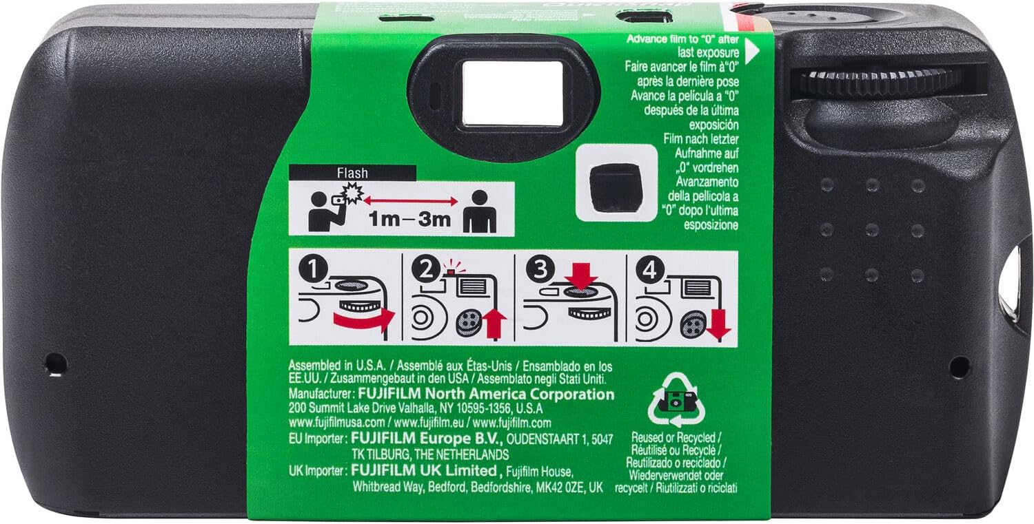 FUJIFILM QuickSnap Flash 400 One-Time-Use Disposable Camera (27 Exposures) – 2 Pack with Built-in Flash & 2 Hand Straps – ISO 400 Film for Day or Night Shooting