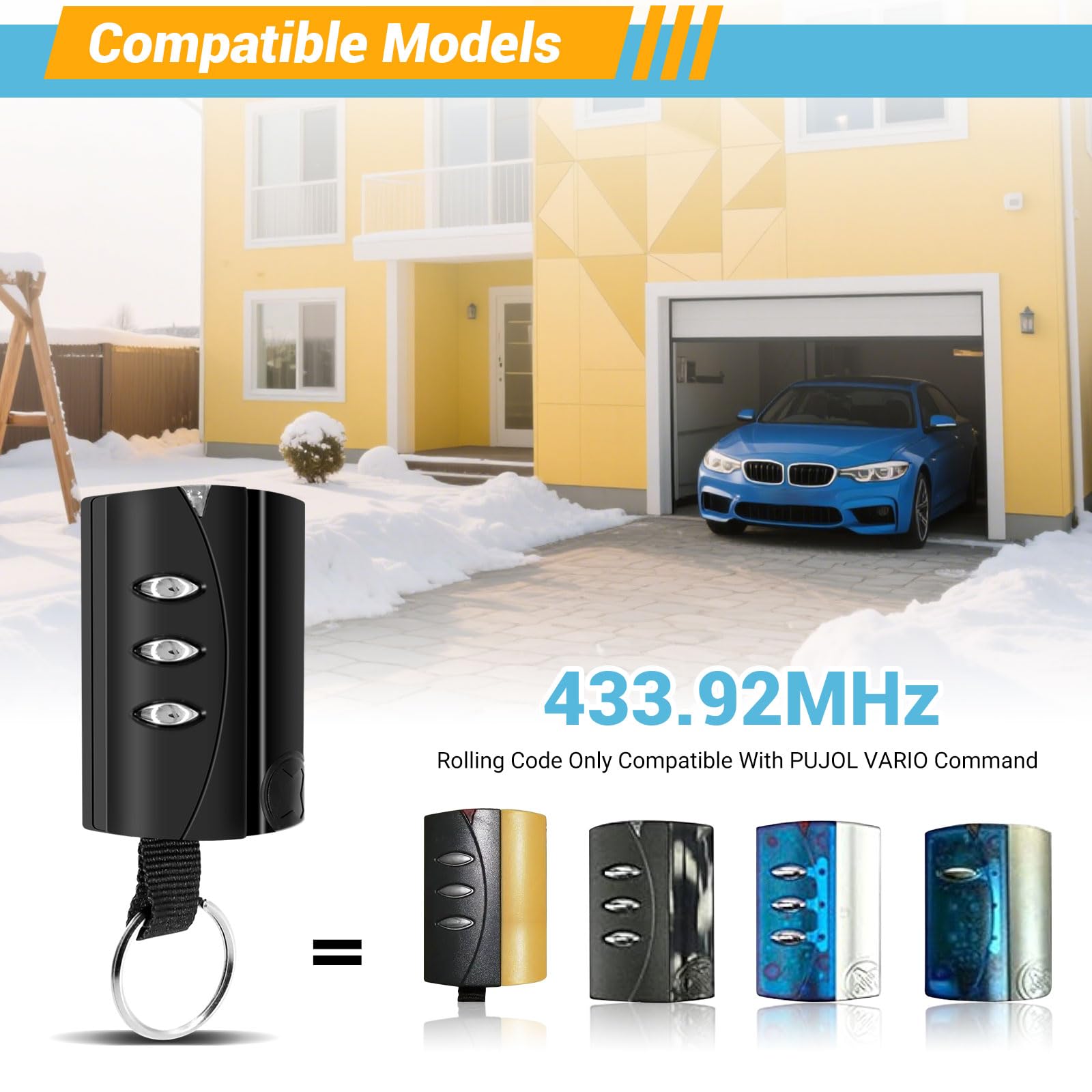 3PCS Mando Puerta Garaje 433.92 MHz, Mandos Puertas Automáticas Clonador Compatible con PUJOL Vario Black, Mars y Ocean, Mando Garaje Universal 3 Canales Fácil de Programar
