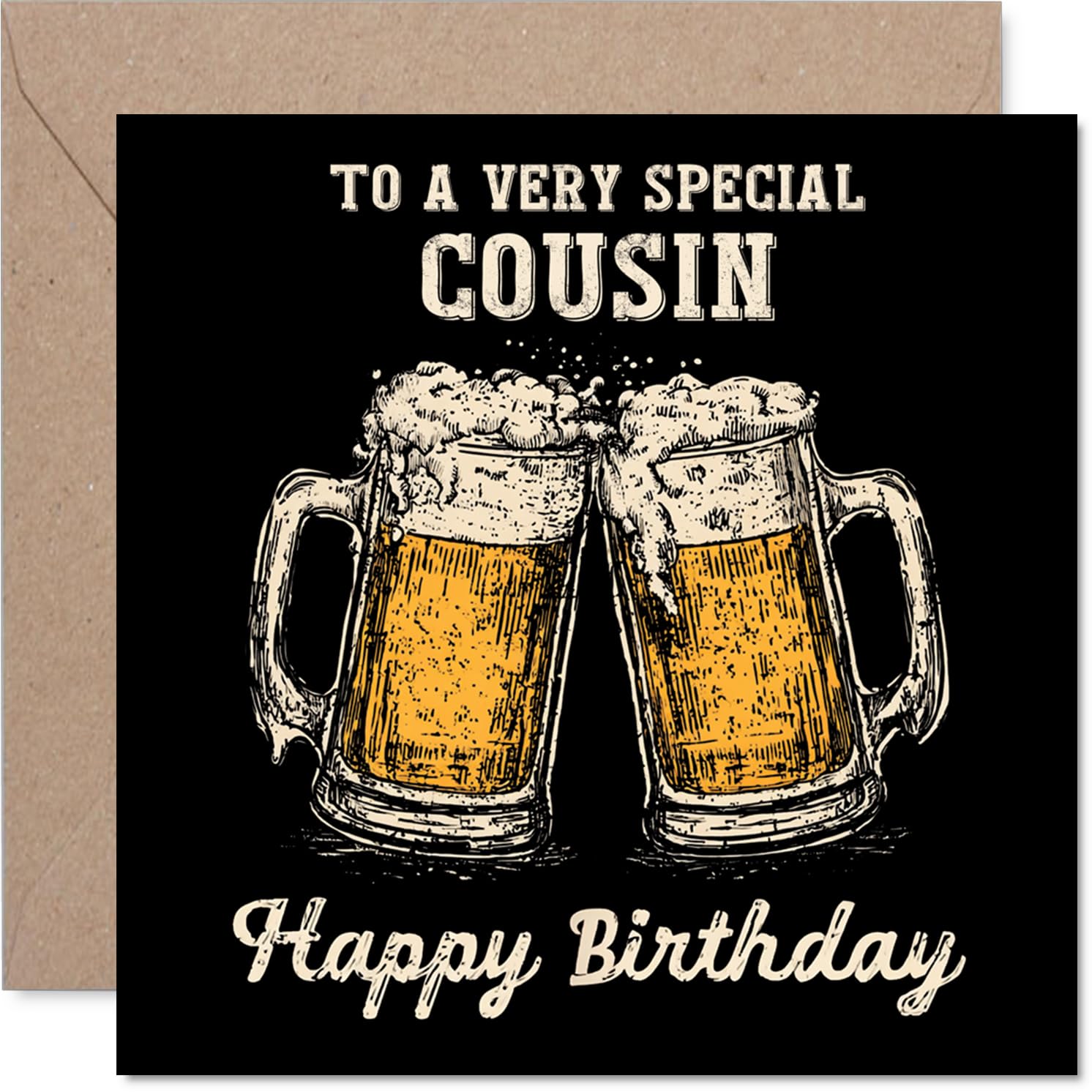 Cousin Birthday Card - Bday Beer - Happy Birthday Card for Cousin from Family Relative, 145mm Cheers Beer Greeting Cards