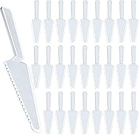 TINSKY 50 Pack Disposable Plastic Cake Cutters 9.1 Inch - Clear Serrated Pie Servers for Weddings, Pies, Pizza & Pastries
