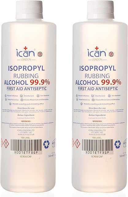 ican london isopropyl rubbing Alcohol 99.9% First aid Antiseptic 1 litre ( 2 x 500ml )