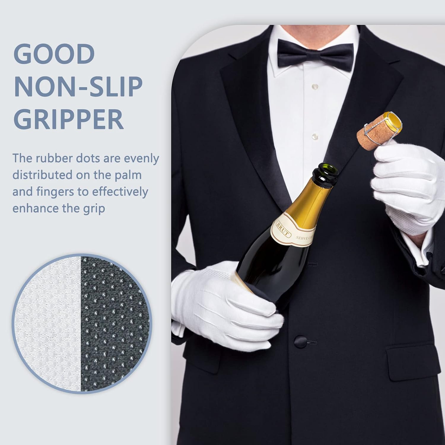 Beaded Parade Cotton Gloves for Women and Men With Grip - Non-Slip Costume Uniform Police Gloves With Snap Cuff
