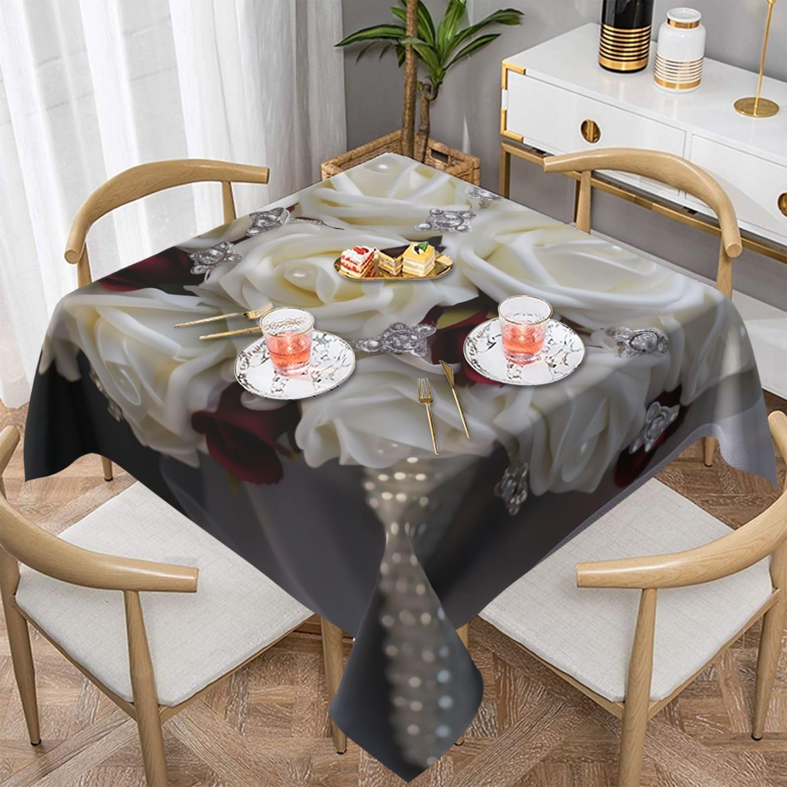 Nappe carrée en soie blanche de mariage 152x152 cm lavable pour banquet et fête