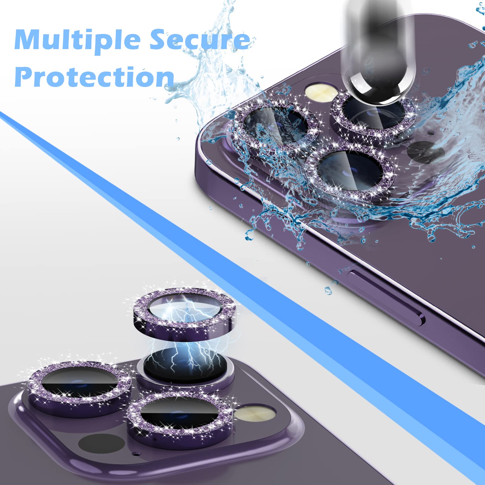 Protecteur Caméra Arrière IPhone 14 Pro / Pro Max - Film Verre Trempé 9H Anneau Métal Violet
