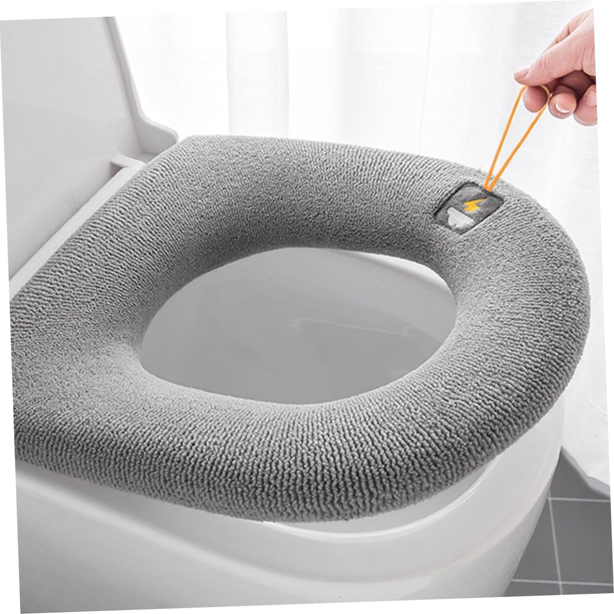 VOSAREA Soft Stretchable Toilet Seat Cover Cushion Pad Comfortable Warmth for Bathroom Washable Material Convenient Handle Design for All Seasons