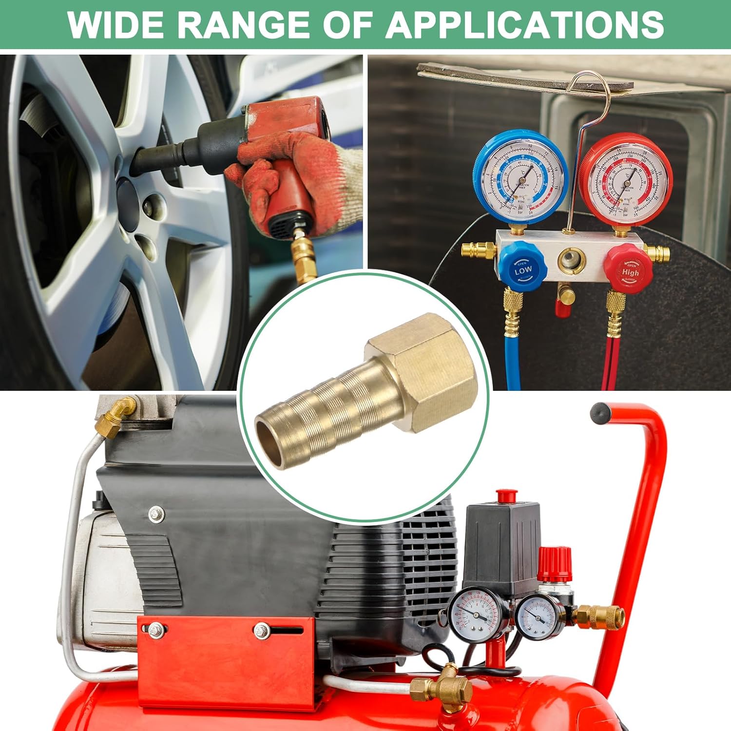 2-Pack Brass Hose Barb Fittings, 8mm x G1/8 Female Adapter Hose Connector with Stainless Steel Hose Clamp & PTFE Tape, Barbed Air Hose Repair Fitting Adapter Kit