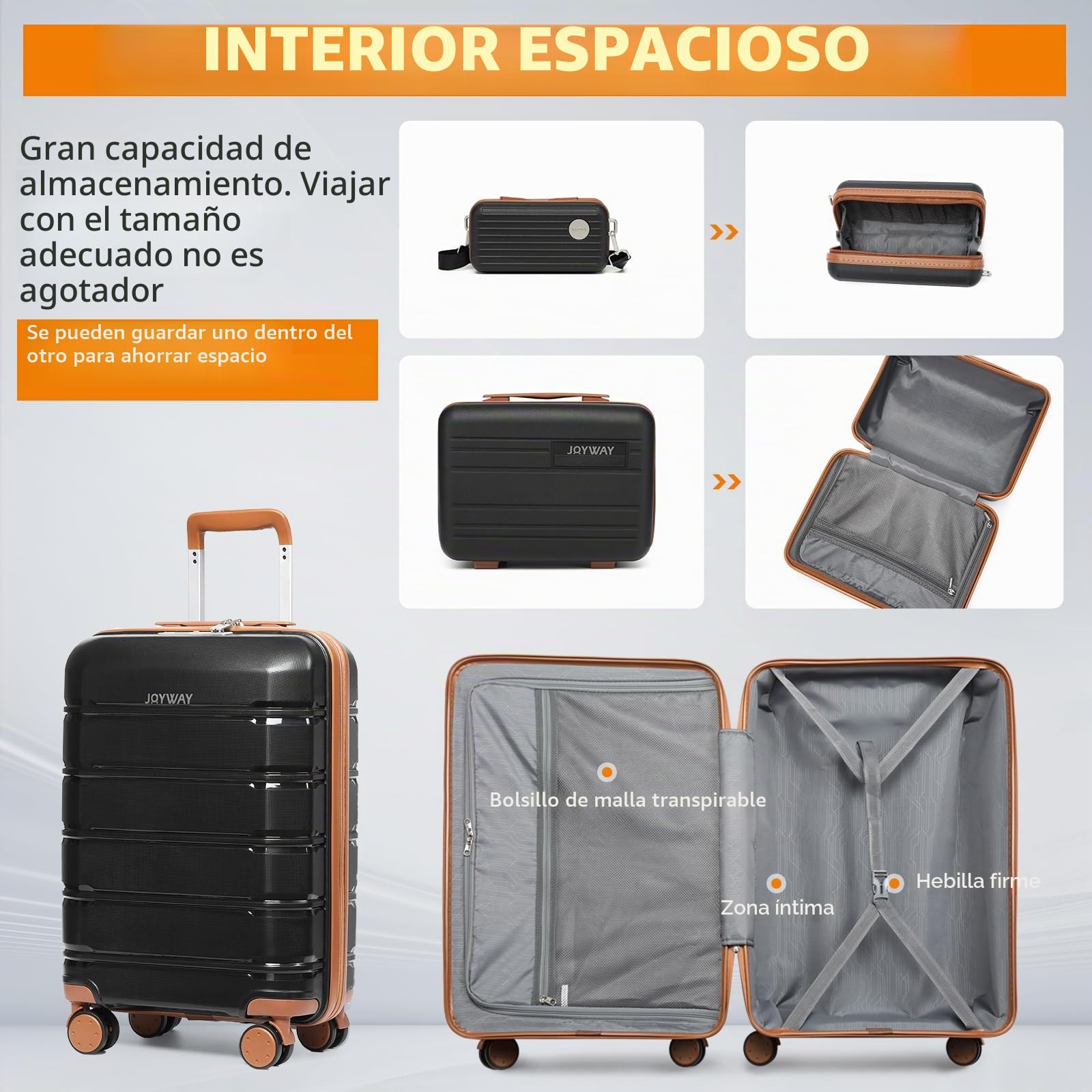 Joyway Juego de Maletas 3 Piezas, Maleta de Cabina 20'' Rígida ABS+PP, Ultraligera con Ruedas Multiángulo Spinner, Cerradura TSA, Incluye Neceser y Bandolera