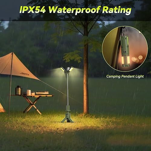 Miniatura 7 de Luz telescópica para acampar con soporte, linterna LED recargable de 14000 mAh con puerto de carga, modos SOS y RGB, luz de trabajo con base