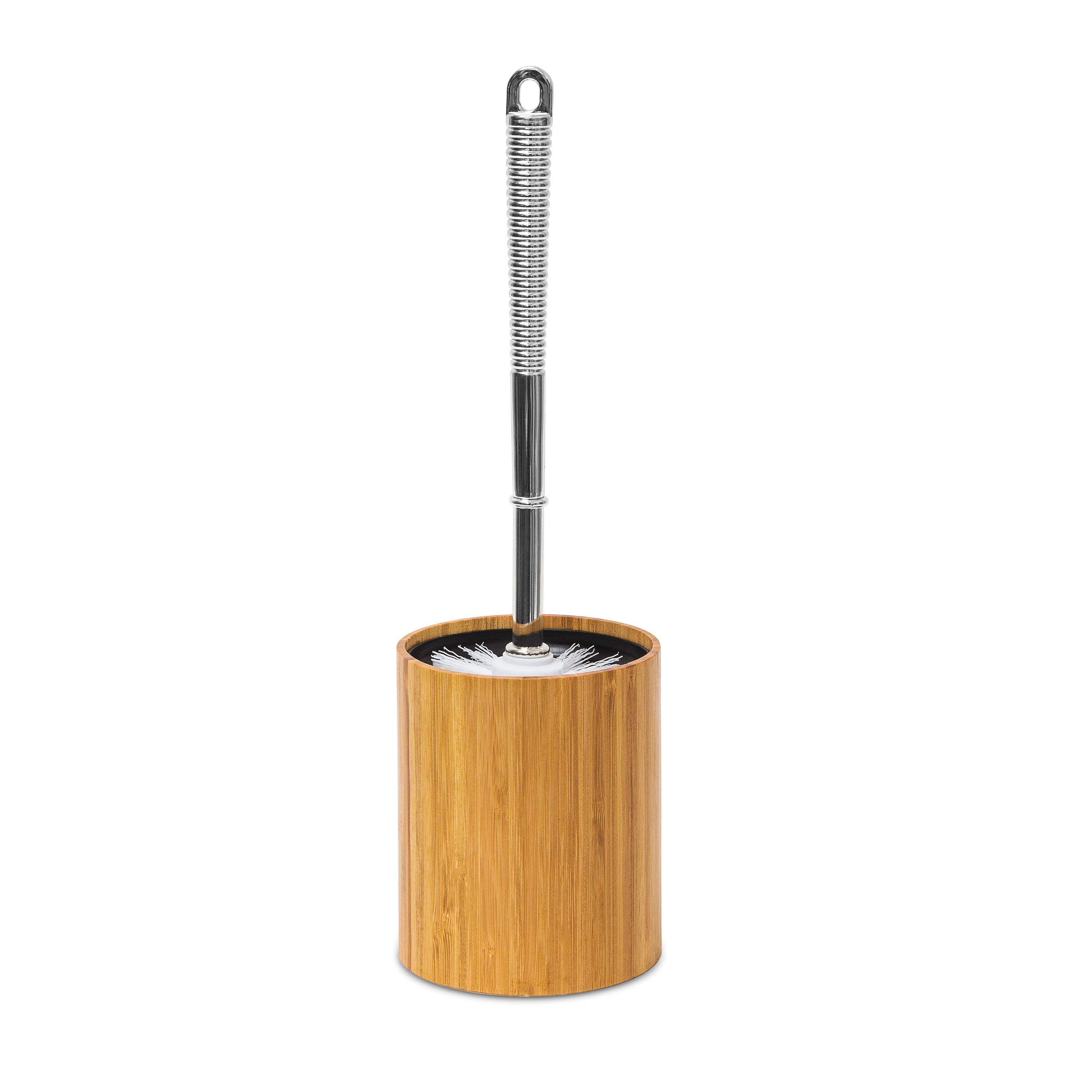 Relaxdays Toilet Brush Holder Toilet Bathroom Removable Container Stainless Steel Look Plastic Replaceable Head Decoration HxWxD: 33 x 10.5 x 10.5 cm, Natural
