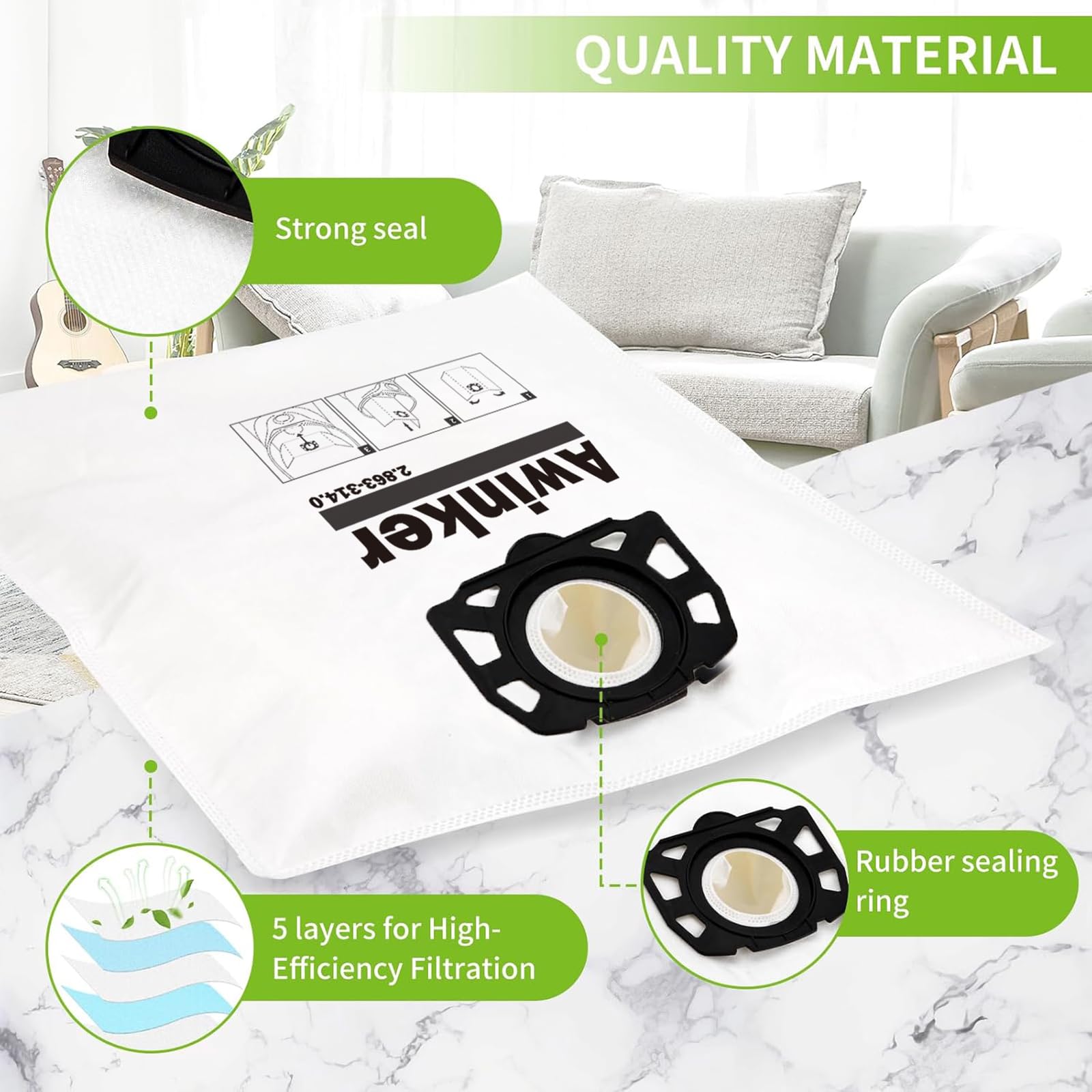 KFI 357 Vacuum Cleaner Bags For Kärcher WD2 Plus/WD3