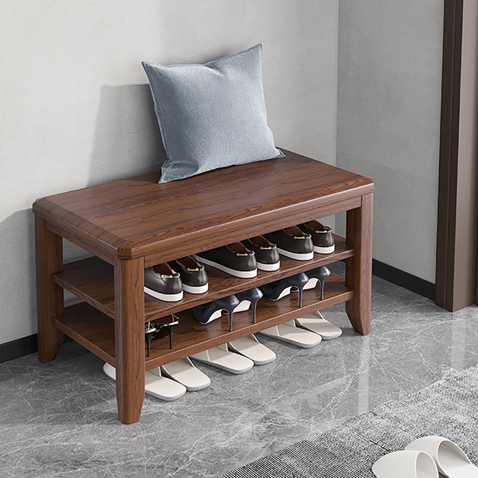 Étagère à chaussures en bois massif de noyer pour une entrée chic et durable