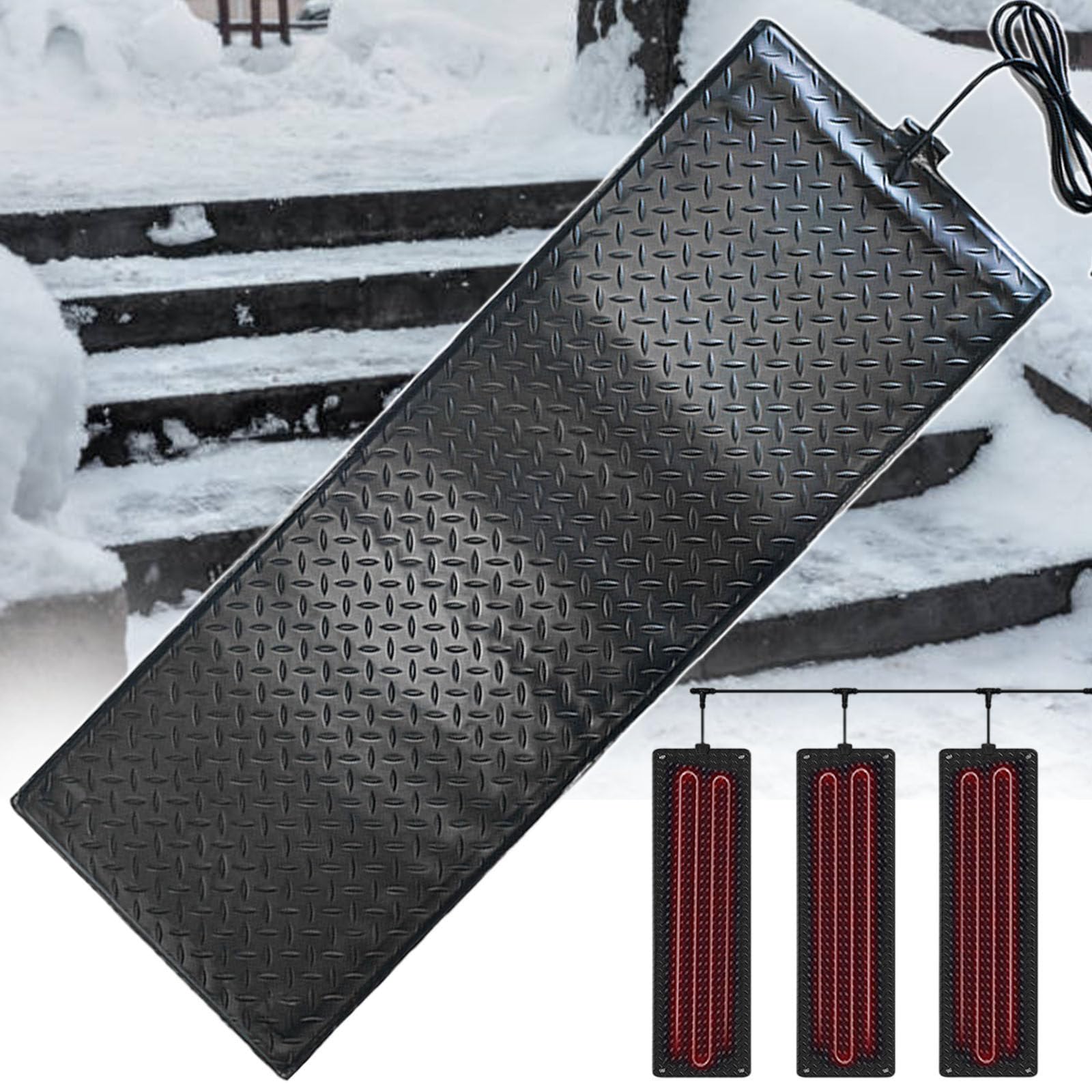 Zewnętrzna podgrzewana mata do topienia śniegu, gęstość mocy 400 W/m², maksymalna temperatura ogrzewania 45℃, elastyczny materiał PCW, składana, do schodów zewnętrznych i parków,