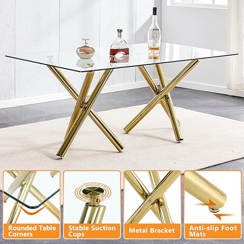 Miniatura 4 de Juego de mesa de comedor de cristal para 6,71 pulgadas, mesa de comedor para 6, mesa de cocina rectangular grande de vidrio templado y 6 sillas de