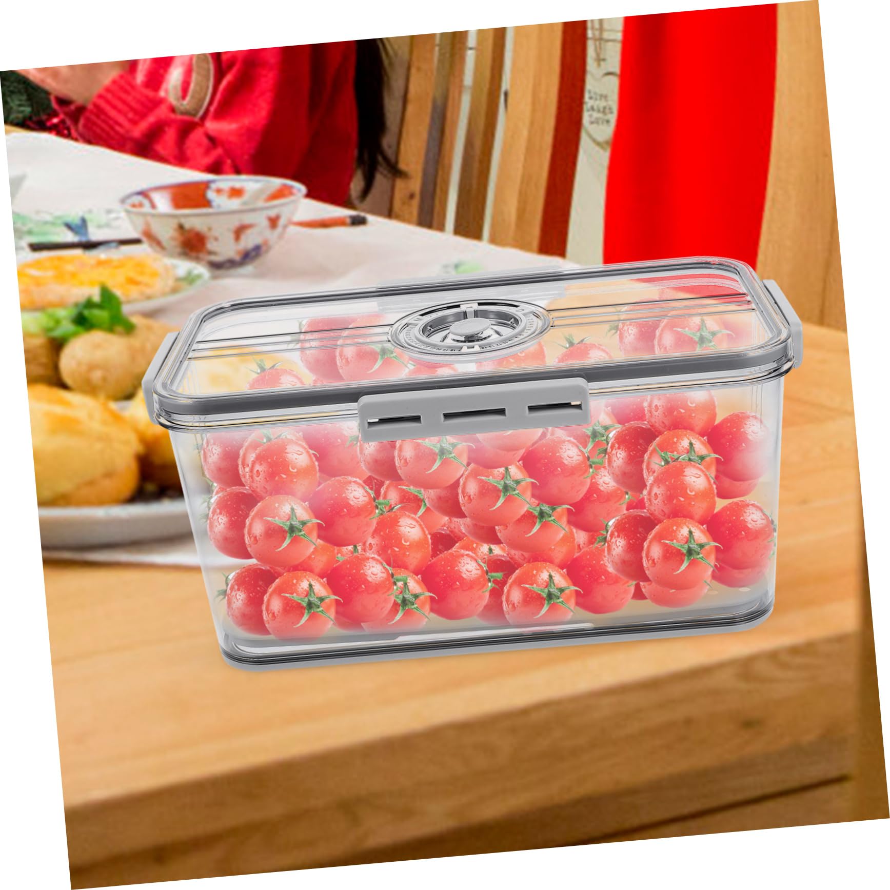 DECHOUS Contenitore con Coperchio, Scatola Frigo Ermetica in Pet, Organizer per Frutta e Verdura con Piastra Drenante, per Cucina e Armadietti