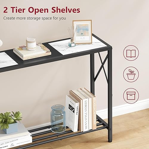 Miniatura 32 de Tajsoon Mesa consola de 41.8 pulgadas, mesa de entrada industrial de 2 niveles, mesa de sofá de entrada estrecha con estantes, pasillo, sala de