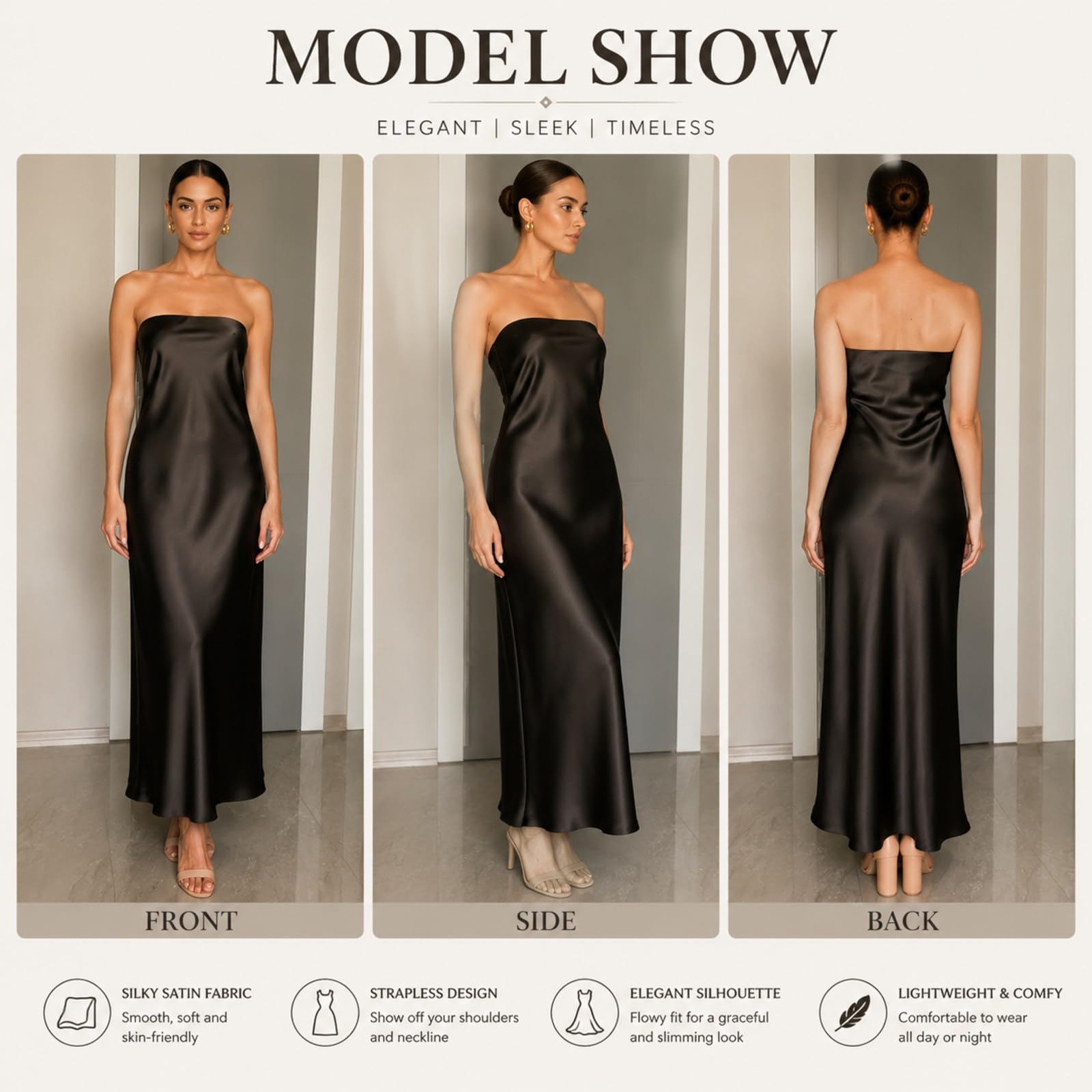 GFZMF - Vestito da donna in raso con spalline sottili, vita alta, linea ad A, cravatta laterale, abito midi per serate, matrimoni, ospiti, vacanze estive