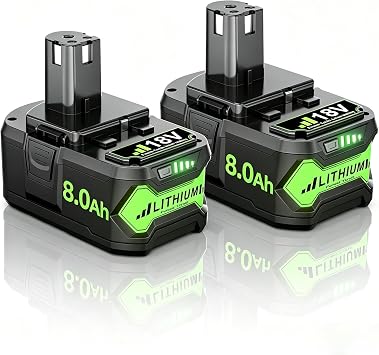 2Pack Upgrade 8000mAh P108 Battery Replacement for Ryobi 18V Battery P108 P102 P103 P104 P105 P107 P109 P190 P191 P122 Li-ION Compatible with Ryobi 18 Volt ONE+ System Cordless Power Tools