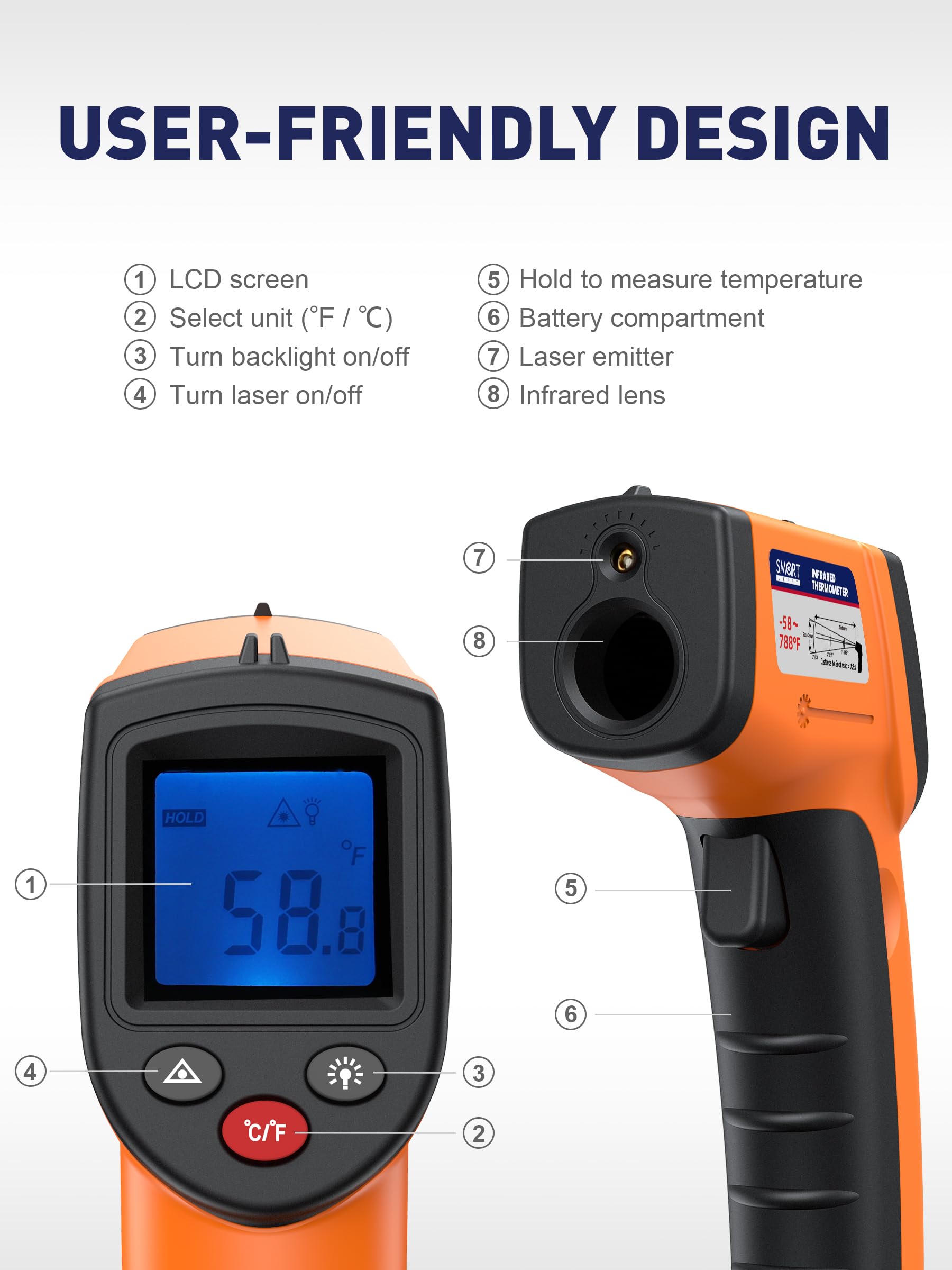 Infrared Thermometer Gun -58°F to 788°F Range (Not for Human Body Temp) — Amazon image 3