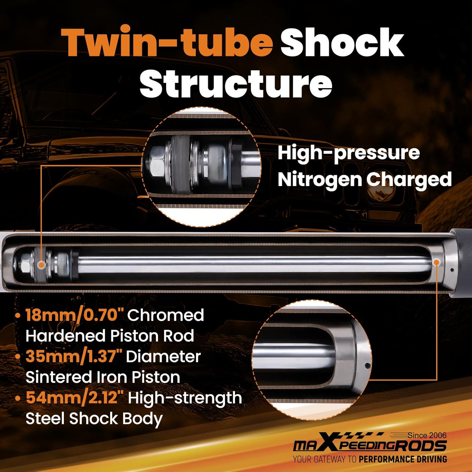 maXpeedingrods Fit 0.5-3" Lift Front Shocks for 1986-2004 Jeep Grand Cherokee ZJ WJ Comanche MJ G1 Version