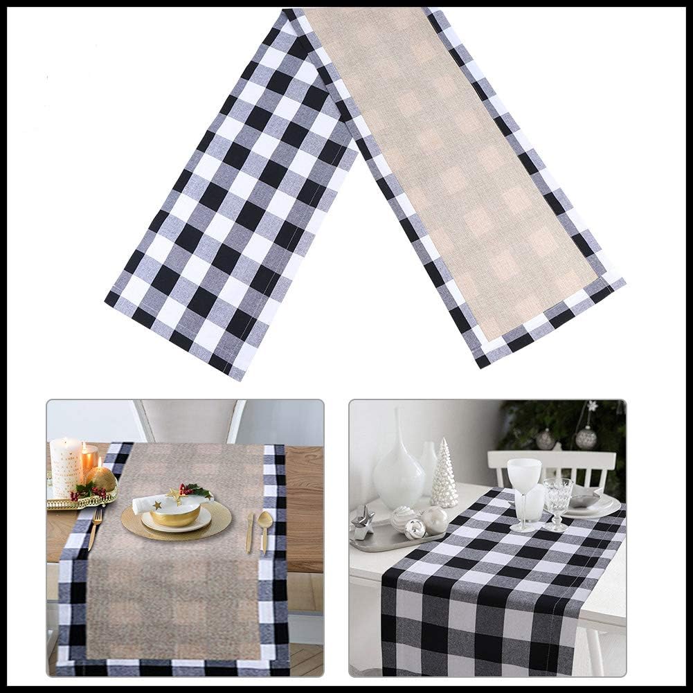 OurWarm Buffalo Plaid Check Table Runner, Reversible Cotton