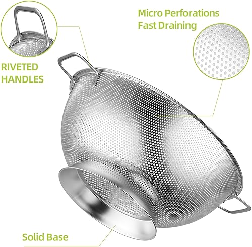 Miniatura 3 de Colador de metal de 3 cuartos con asa, colador de acero inoxidable para cocina, colador de malla para lavar pasta, espaguetis, bayas, frutas,