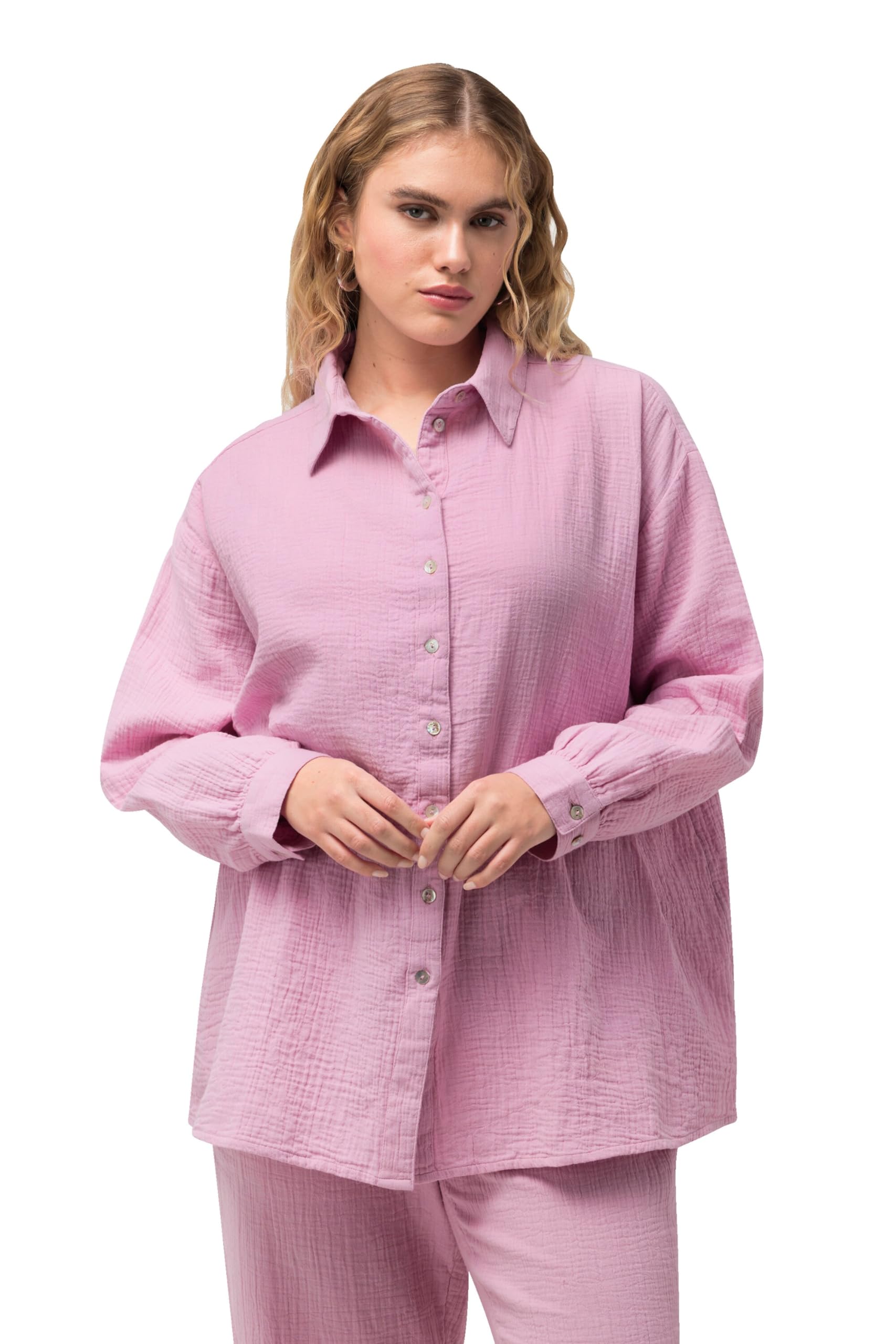 Ulla Popken Women's Muslin Shirt Blouse, Purple, 16 UK/18 UK