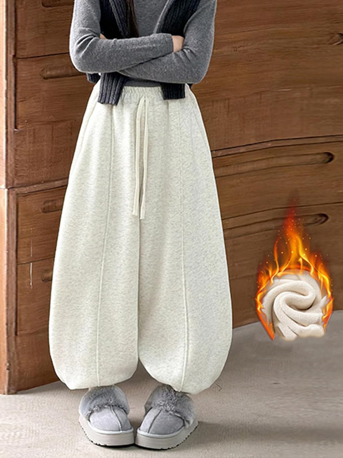 [FDGFJ] 女の子 裏起毛 ワイドパンツ キッズ 保温 スウェットパンツ 無地 ボトムス 防寒 暖パン ゆったり カジュアル ズ
