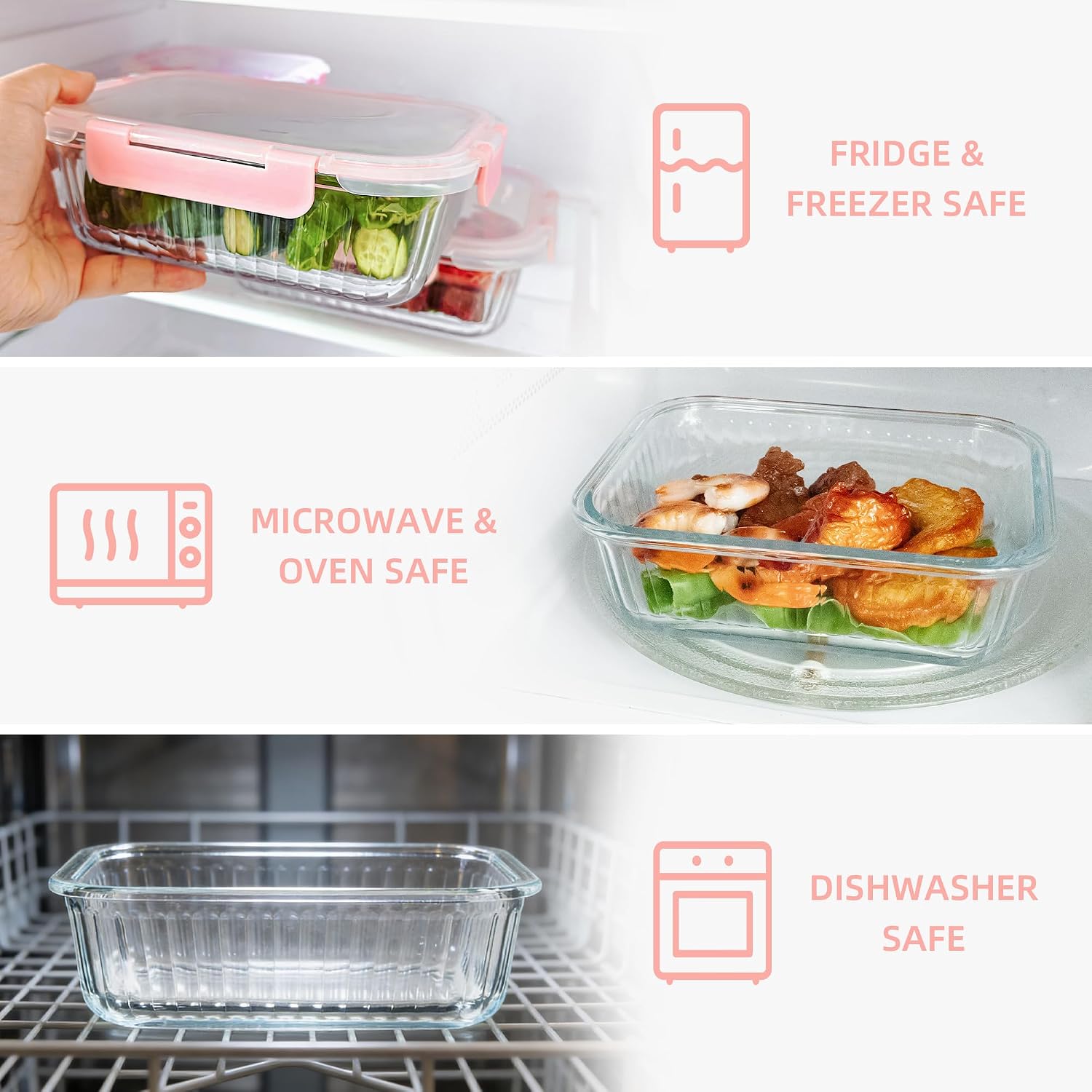 10 Pack Glass Meal Prep Containers, Food Storage Container Set - Pink