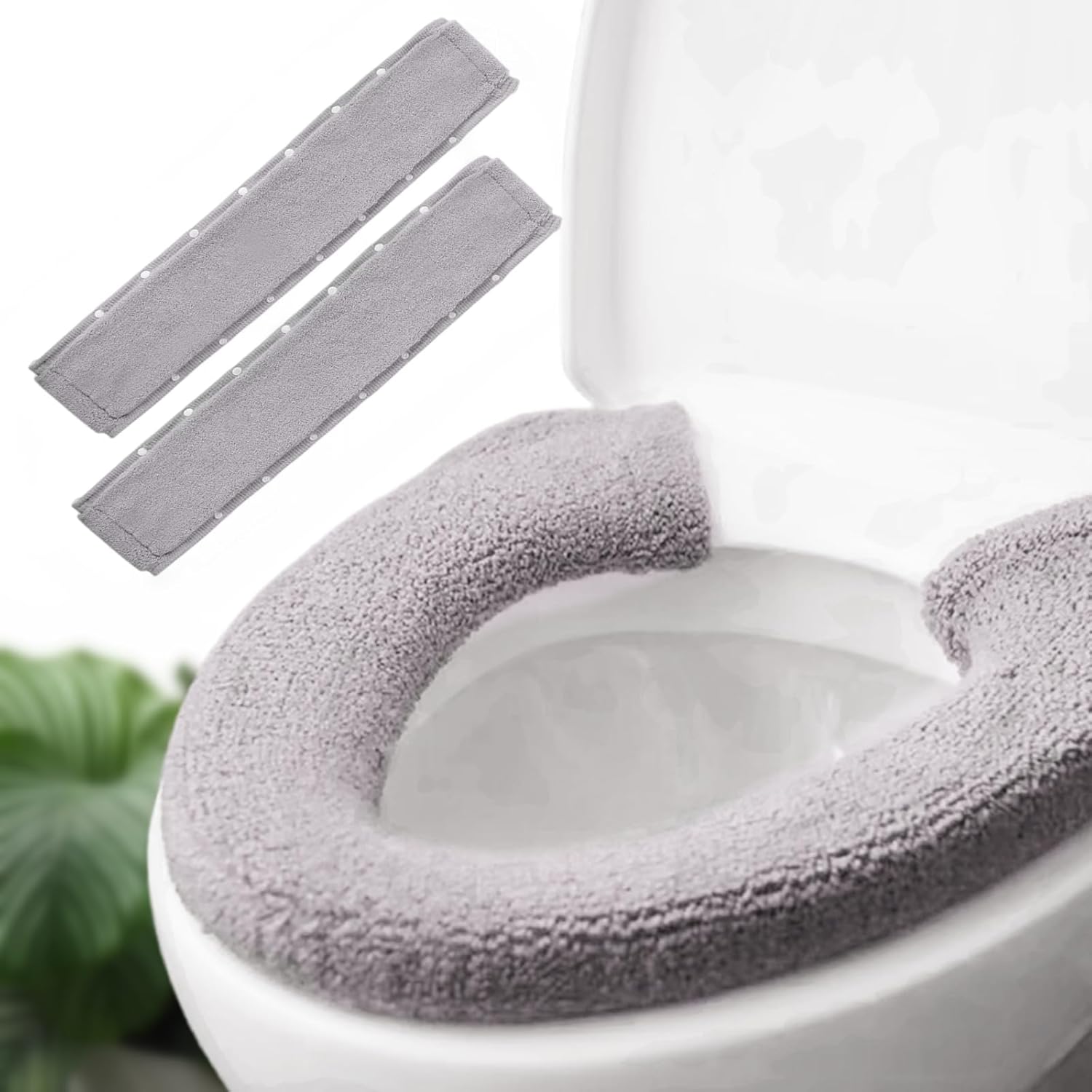 2pcs Toilet-seat Cover Warmer Cushion – Toilet seat Cover Pads Plush Warm Thick Bathroom Toilet Seat Warmer 2pcs smoky gray