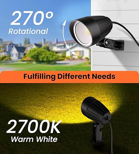 Miniatura 4 de MEIKEE Luces LED de paisaje de 9 W, iluminación de paisaje de 110 V con 3 enchufes estadounidenses, luces de jardín impermeables IP66 para patio,