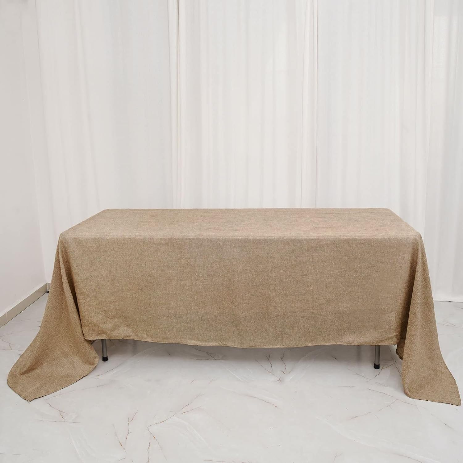 Tableclothsfactory 120" Natural Jute Faux Burlap Round Tablecloth | Boho Chic Table Linen