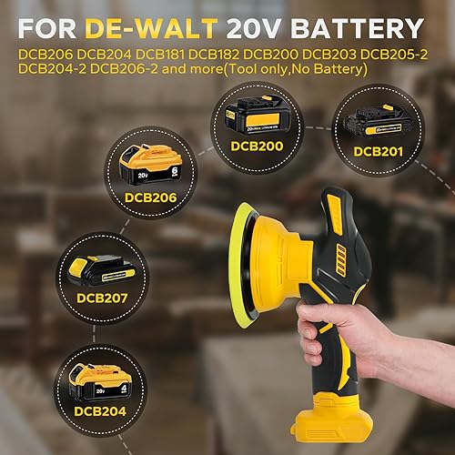 Miniatura 5 de Kit de pulidores y pulidores de automóvil inalámbrico para batería Dewalt de 20 V, pulidora para detalles de automóviles con 8 velocidades variables