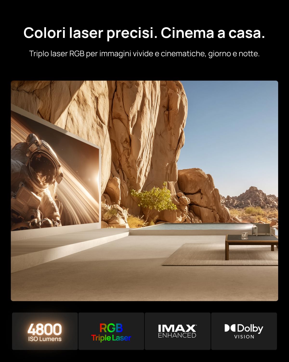 XGIMI TITAN Noir Proiettore 4K Laser, 4800 Lumen ISO, Home Cinema & Gaming | RGB Triple Laser, Contrasto Nativo 7000:1, Doppio Iris, HDR10+, Dolby Vision, IMAX Enhanced, Gaming A 240 Hz/1 ms, 3D
