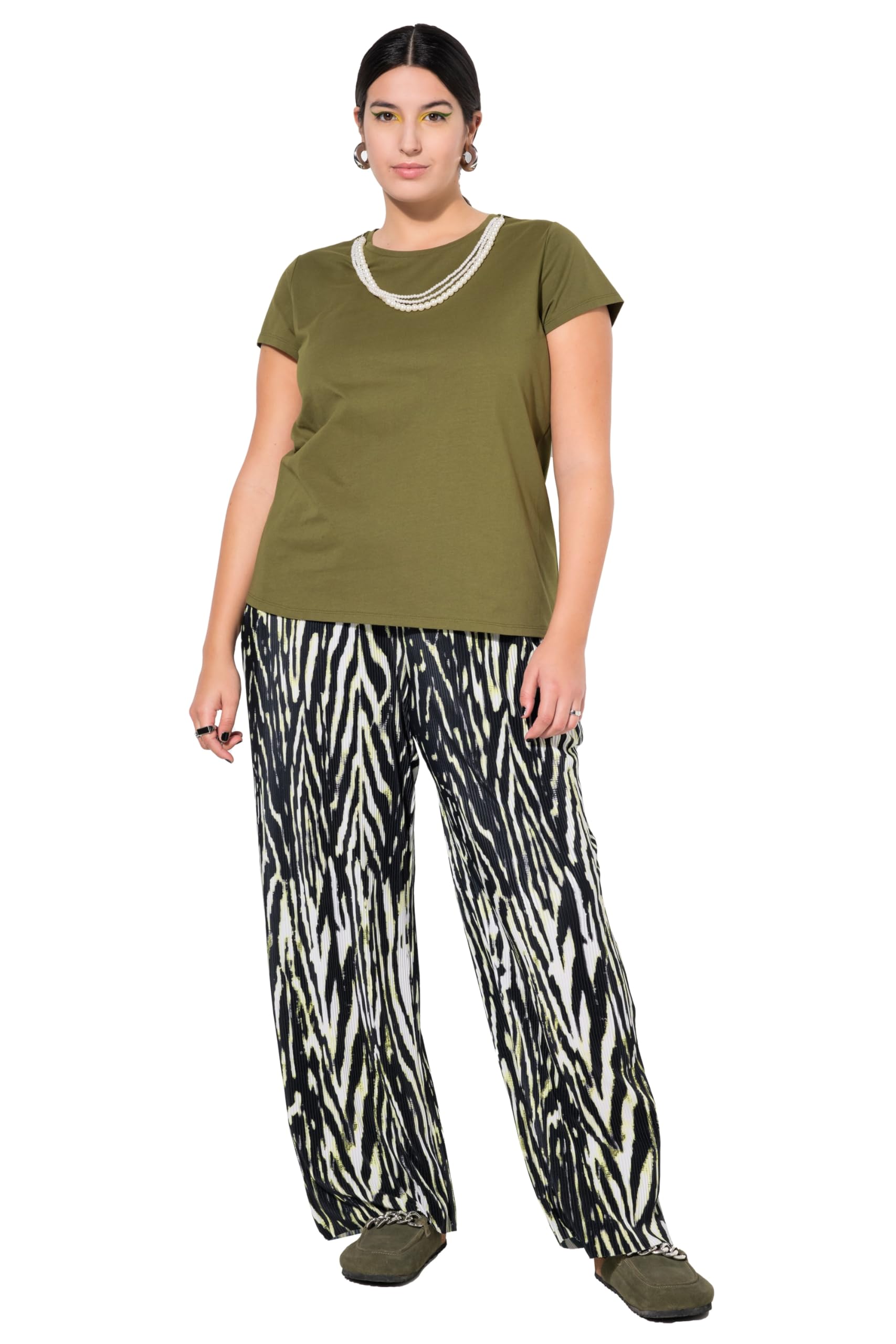 Studio Untold Damen große Größen Übergrößen Plus Size Hose, Wide Legs, High Waist, Plissee, Animalmuster 838339