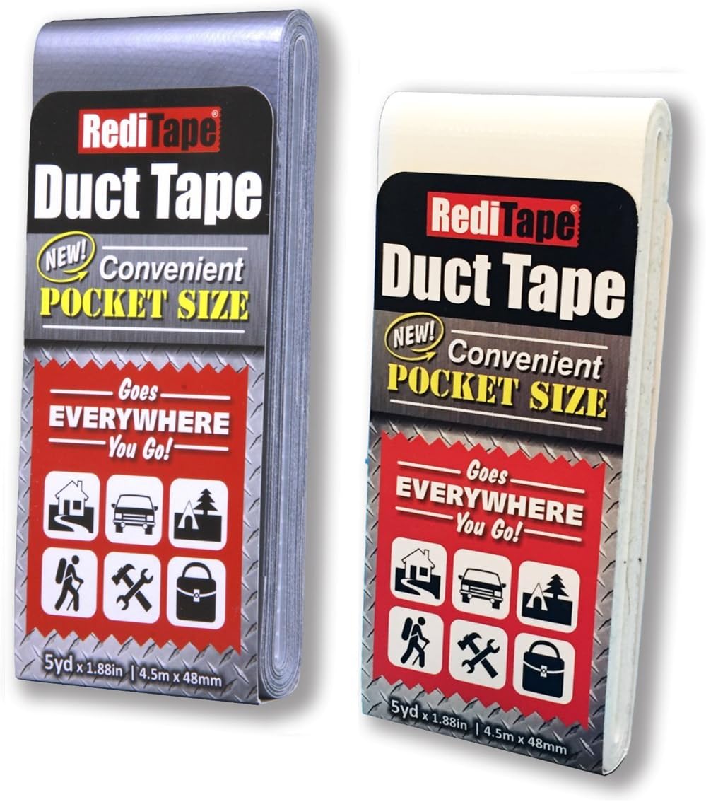 Travel Size Pocket Duct Tape 10-Pack | 1.88 inches x 5 Yards per Flat Pack (10-Pack, Silver)